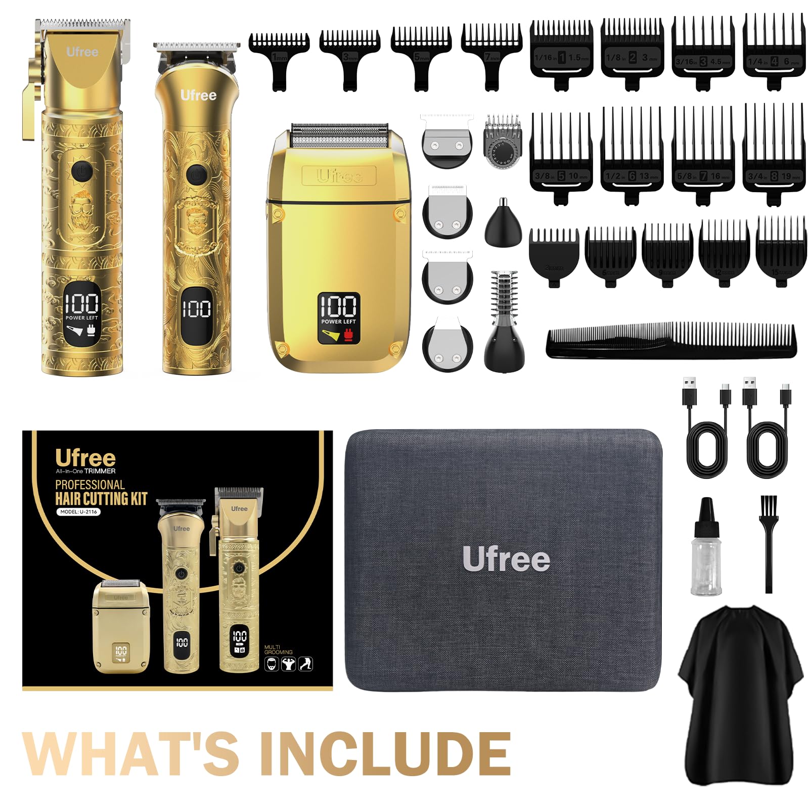 Ufree Hair Clippers for Men, Beard Trimmer, Foil Shaver 3-in-1 Grooming Kit