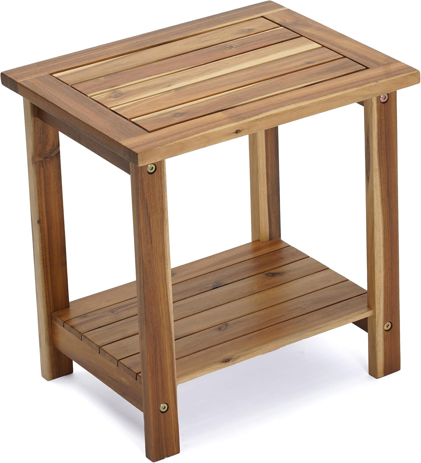 2-Tier Adirondack Side Table – Weather Resistant Wooden End Table, Rectangular Rustic Outdoor & Indoor Small Table for Patio, Garden, Lawn, Porch or Living Room (Natural)