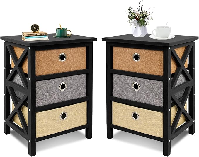 Babion Nightstand Set of 2, Night Stands with 3 Drawers
