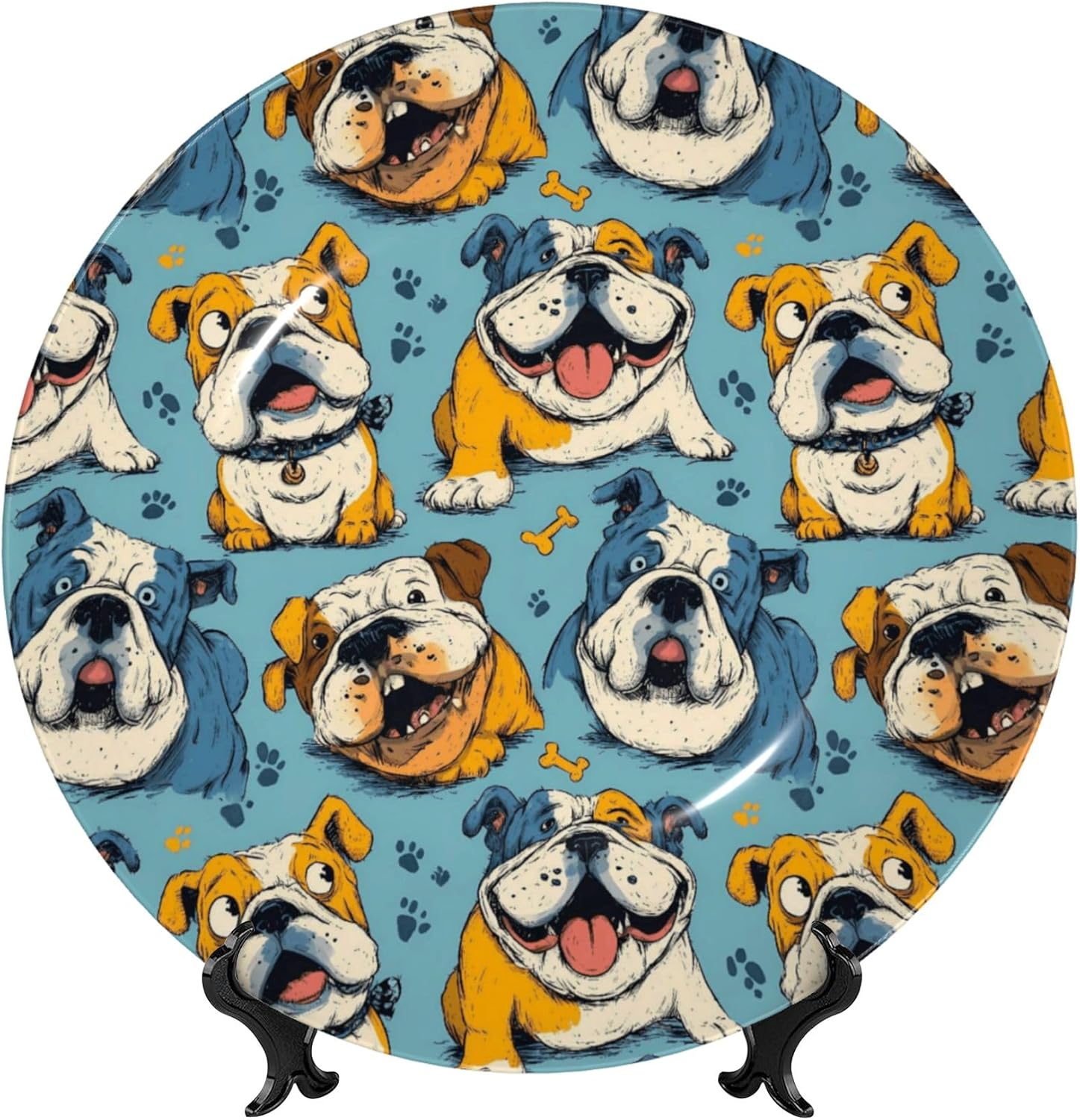 Decorative Plate Ceramic Plate for Wall Hanging 10in Accent Plate for Office Living Room Hallway Table Decor - Cartoon Bulldog 1