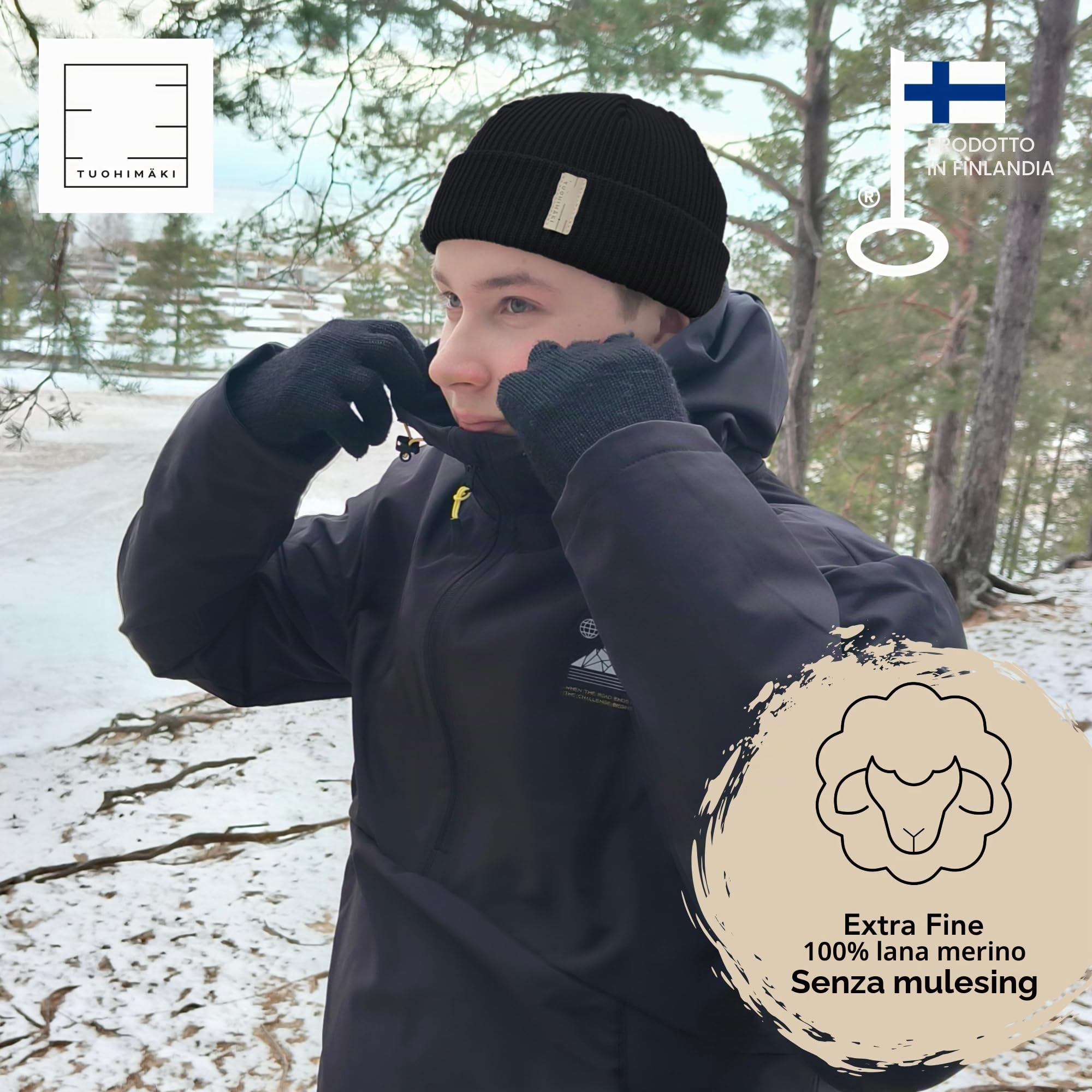 Berretto in Lana Merino Uomo & Donna Inverno – 100% Merino Beanie Unisex – Berretto da Pescatore – Made in Finland – Caldo Berretto Invernale