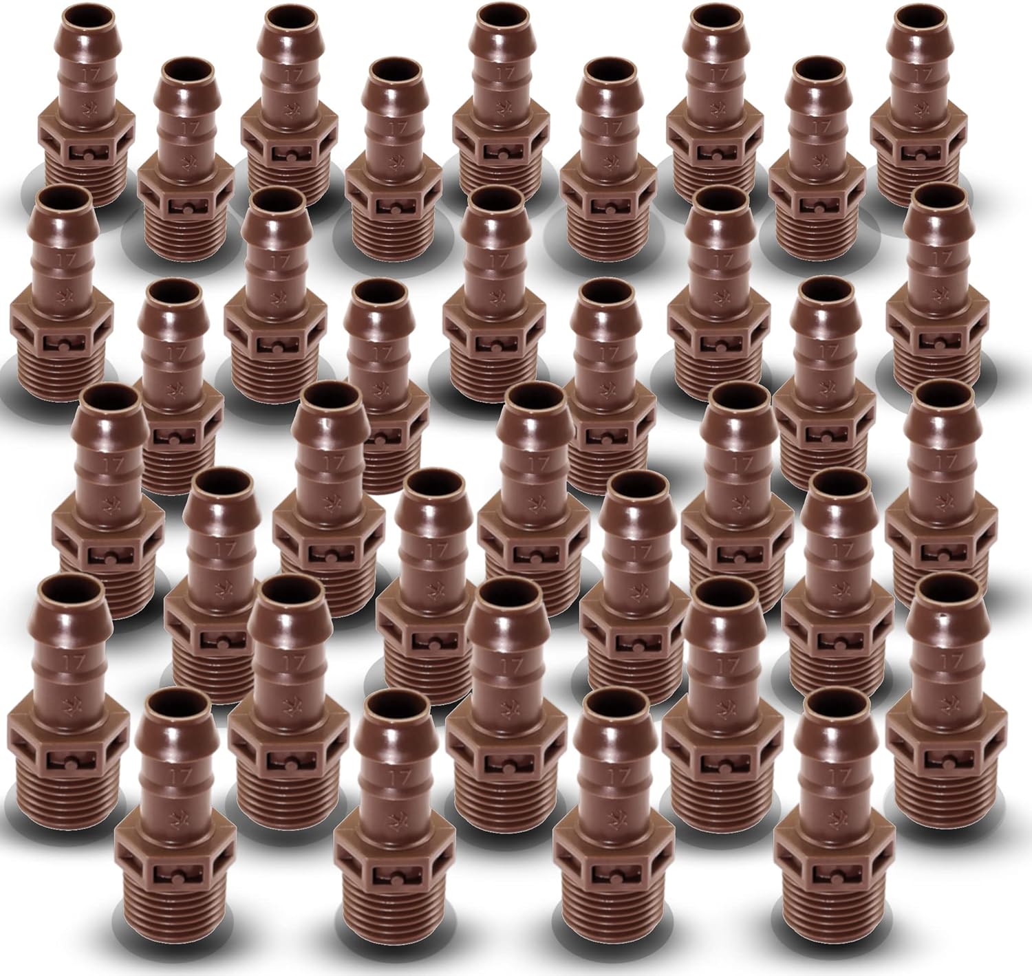 Gardeners Lot of 36 Rain Bird XF Irrigation PVC Adapters, Universal for 5/8", 700" Drip Tubing BA-050MPS (MPT) Male Pipe Thread x 1/2" Barb, 1/2" 1/2"