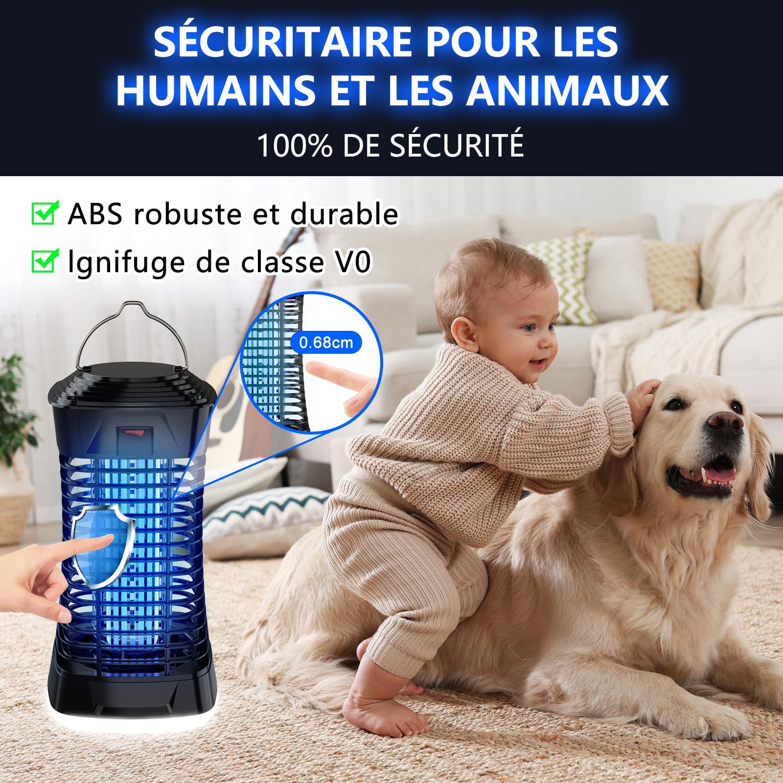Loowoko Lampe Anti Moustique Électrique 4200V, Lumiere Electrique Insectes avec une lumière en bas, IPX4 Lampe Anti Mouche, Lumière Bleue Tue Mouche, Convient pour la cour, le salon et la chambre