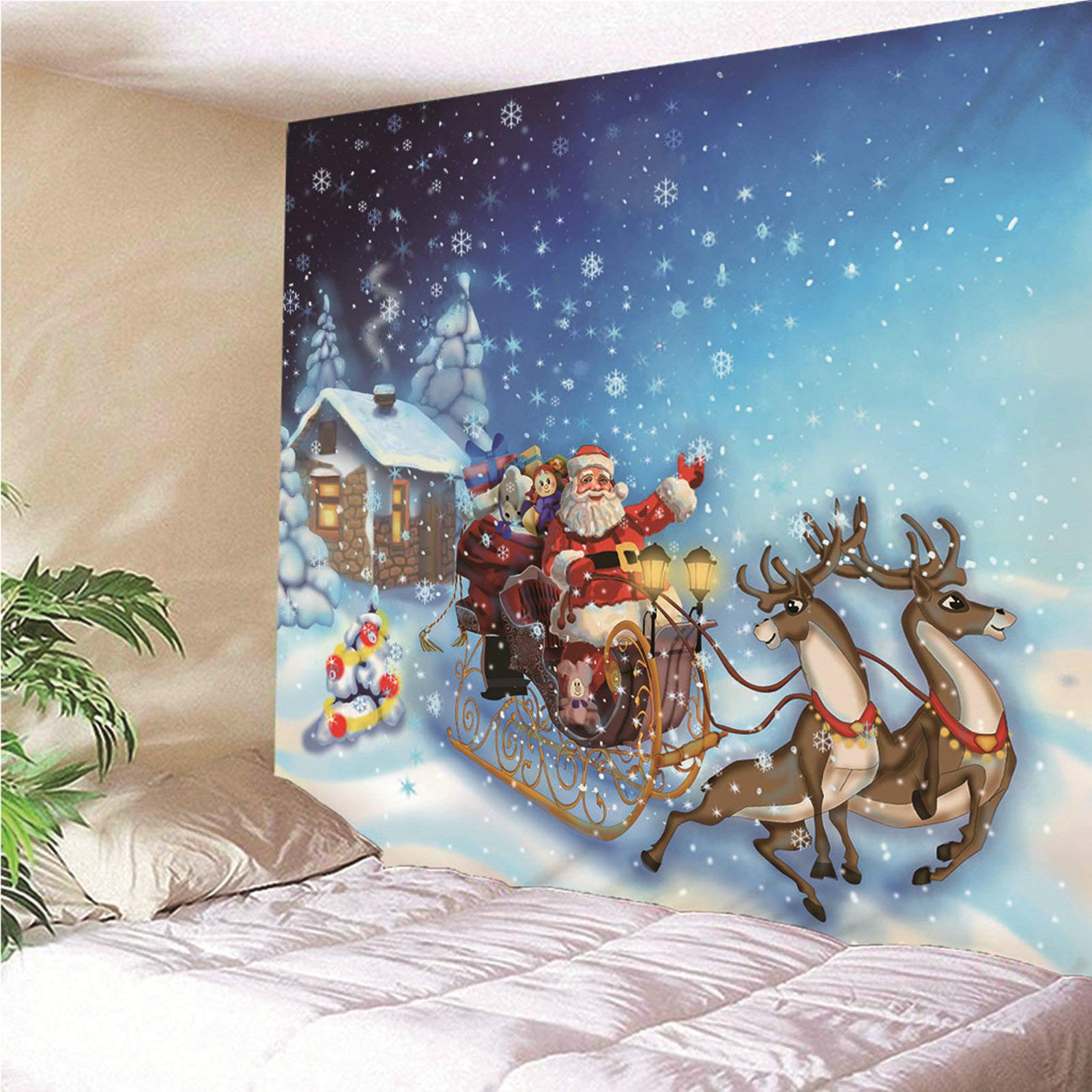 Banemi Medytacja gobelin wiszący na ścianie, hipisowski trippy gobelin kolorowy jeleń sanie Święty Mikołaj pokój dekoracja domu 210 x 140 cm