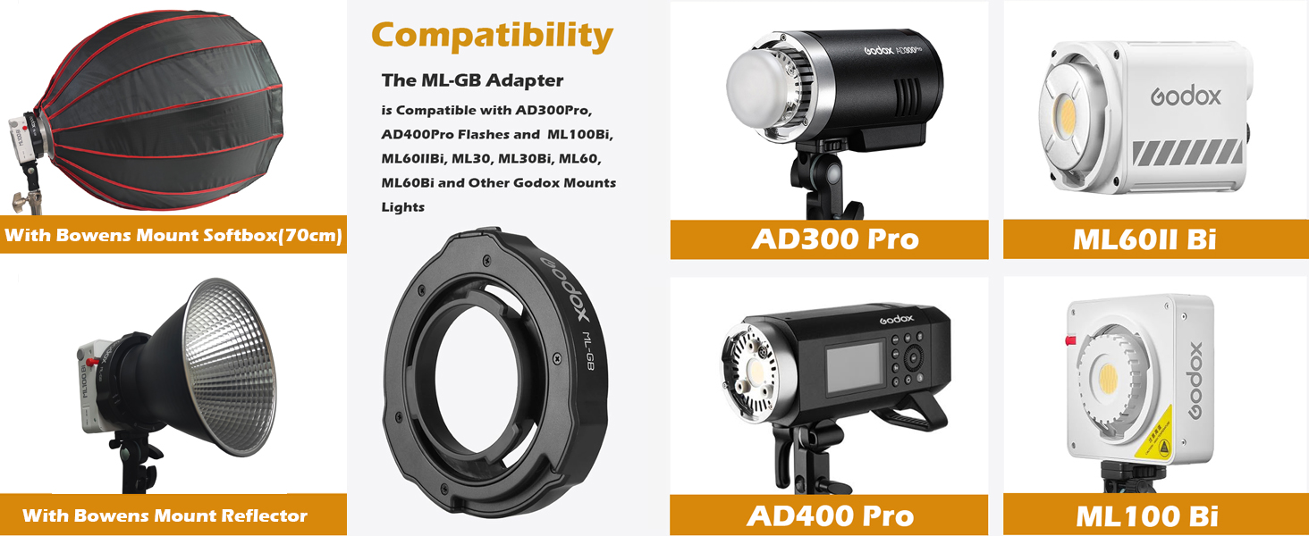 Amazon.com : Godox ML-GB Bowens Adapter for AD300Pro II AD400Pro 