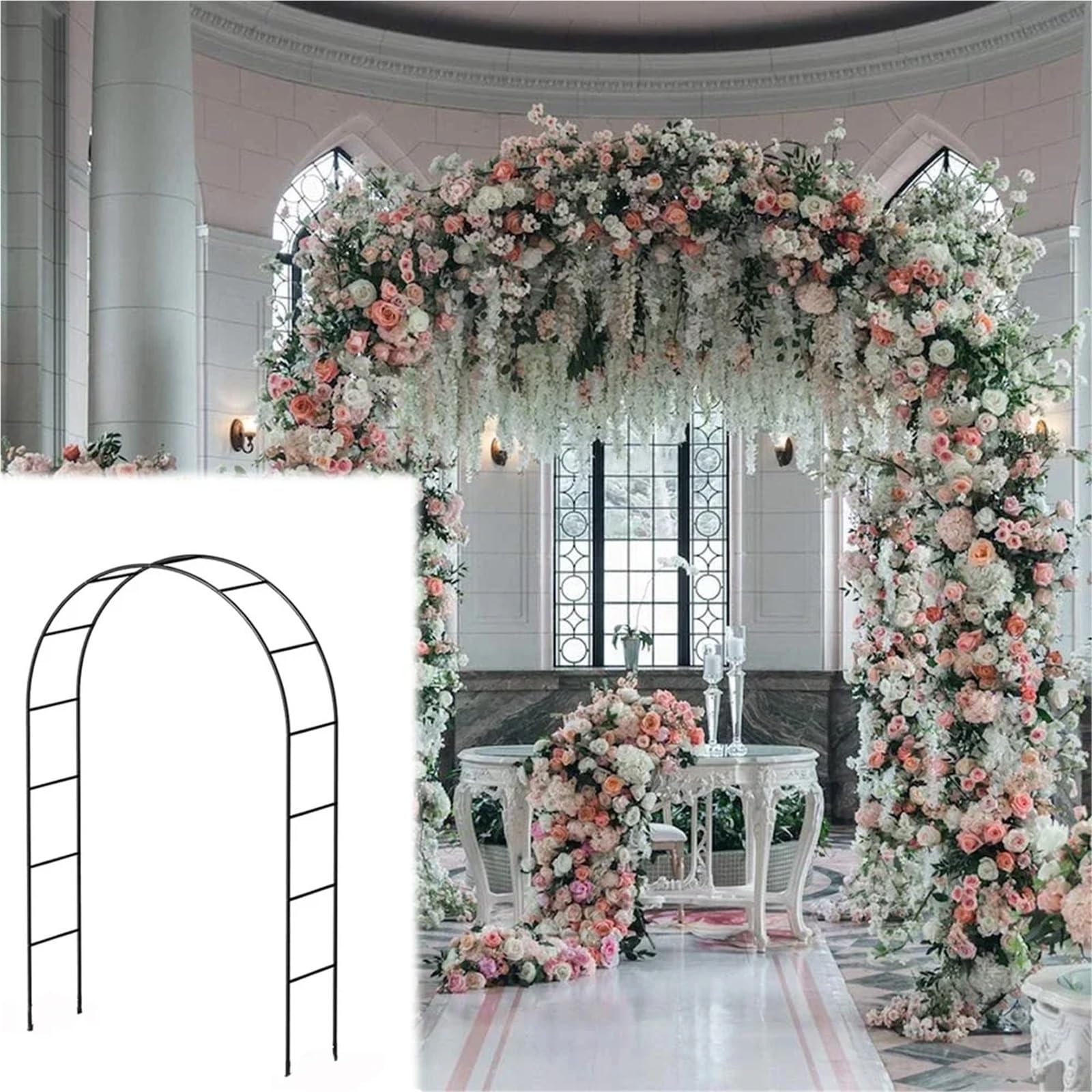 Hochzeitsbogen Bogen aus Metall, gewölbter Hochzeitsbogen, Blumenständer, Kletterranke, Pflanzenstütze, Stangenbasis, Pavillon, 1 Stück, runder Hintergrundständer for Hochzeiten