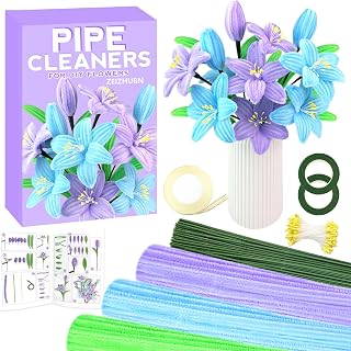 ZEIZHUBN 300 Pieces Pipe Cleaners, Pipe Cleaners Flower Bouquet Kit, Flower Making Kit with Floral Wires Tape, Art and Craft Supplies Projects DIY Decoration Holiday Party Birthday Gifts