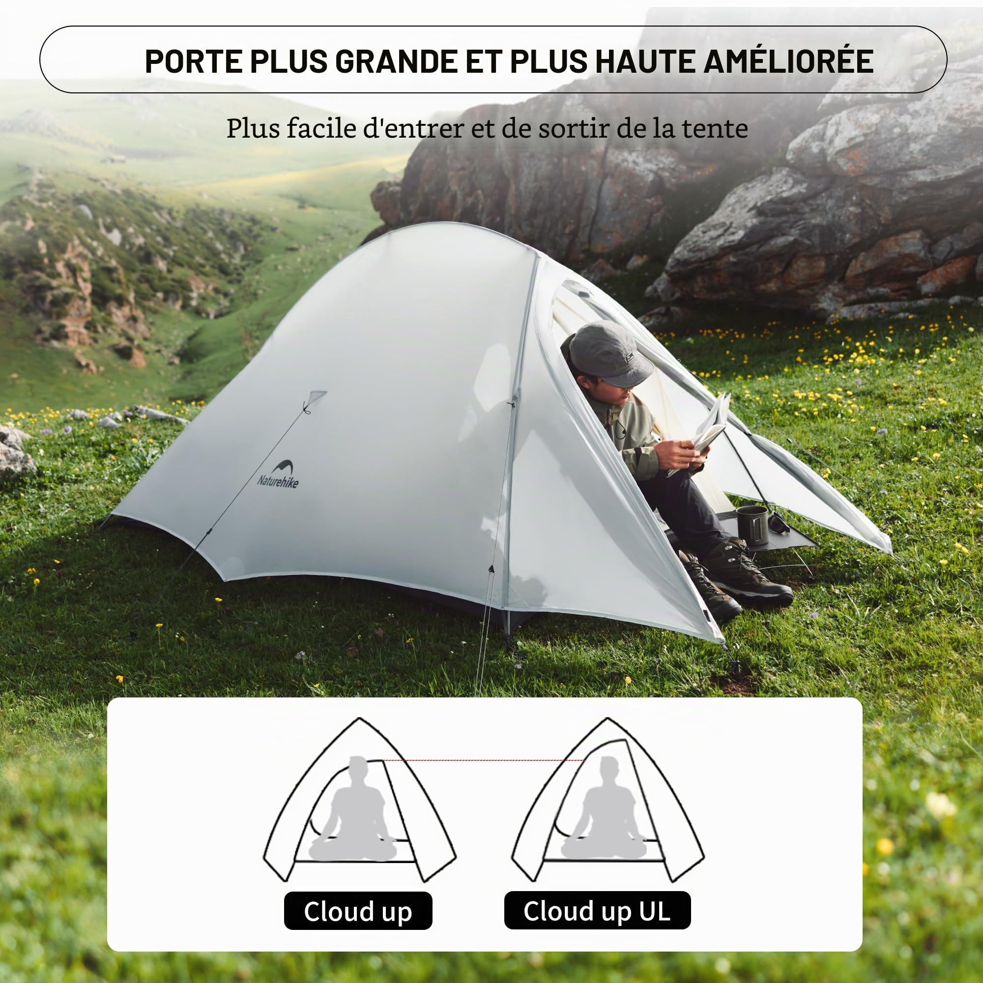 Naturehike Cloud Up Pro Tente 2 Personnes Tente de Camping Légère, Facile à Monter Tente Dôme Coupe-Vent & Imperméable pour Voyage en Extérieur Trekking