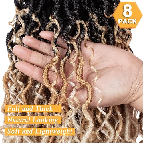 Miniatura 5 de COOKOO Extensiones de cabello sintético bohemio de ganchillo de 14 pulgadas, 8 paquetes de trenzas de ganchillo con rizos estilo bohemio, estilo
