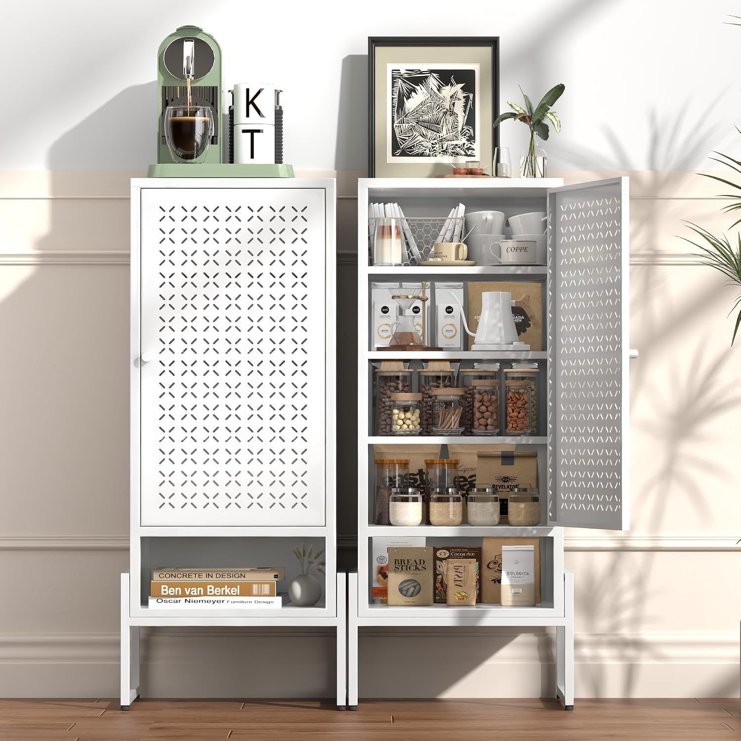 LEYNOT Storage Cabinet with Adjustable Shelves, 42.51" H Freestanding Organizer for Pantry, Kitchen, Bathroom & Laundry Room, Strong & Rust-Resistant, Easy Assembly (White)