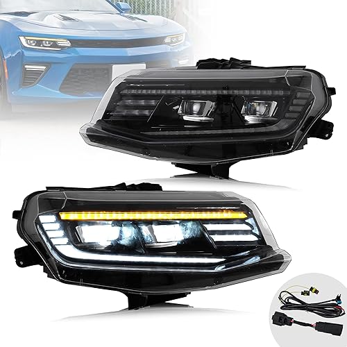 VLAND - Faros delanteros de proyector LED compatibles con Chevrolet Chevy Camaro LT, SS, RS, ZL, LS 2016 2017 2018 y Camaro ZL1, 1LE, 1LE, con DRL