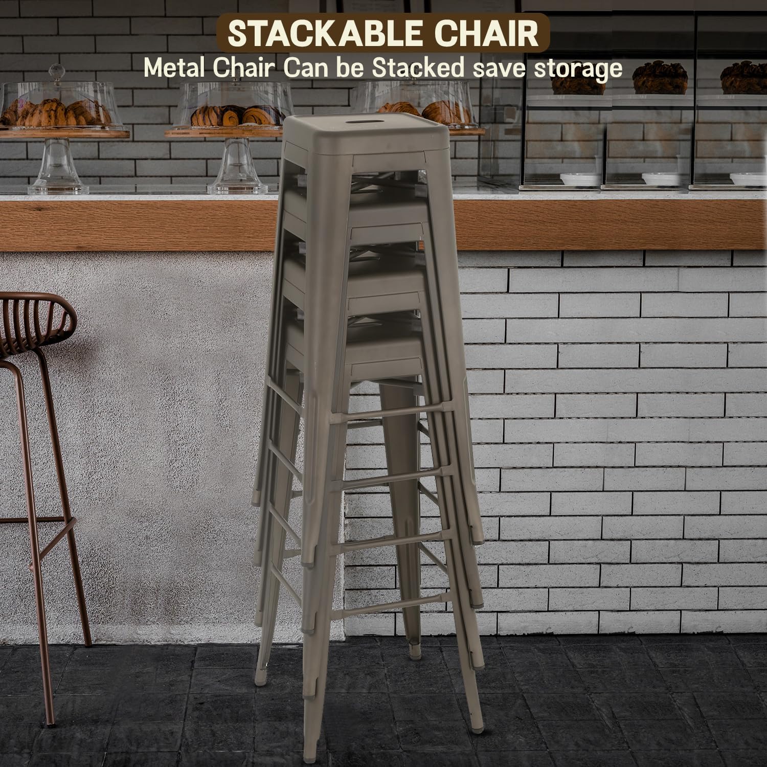 BestOffice Metal Bar Stools Set of 4 Counter Height Barstool Stackable Barstools 30 Inch Indoor Outdoor Patio Bar Stool Home Kitchen Dining Stool Backless Bar Chair