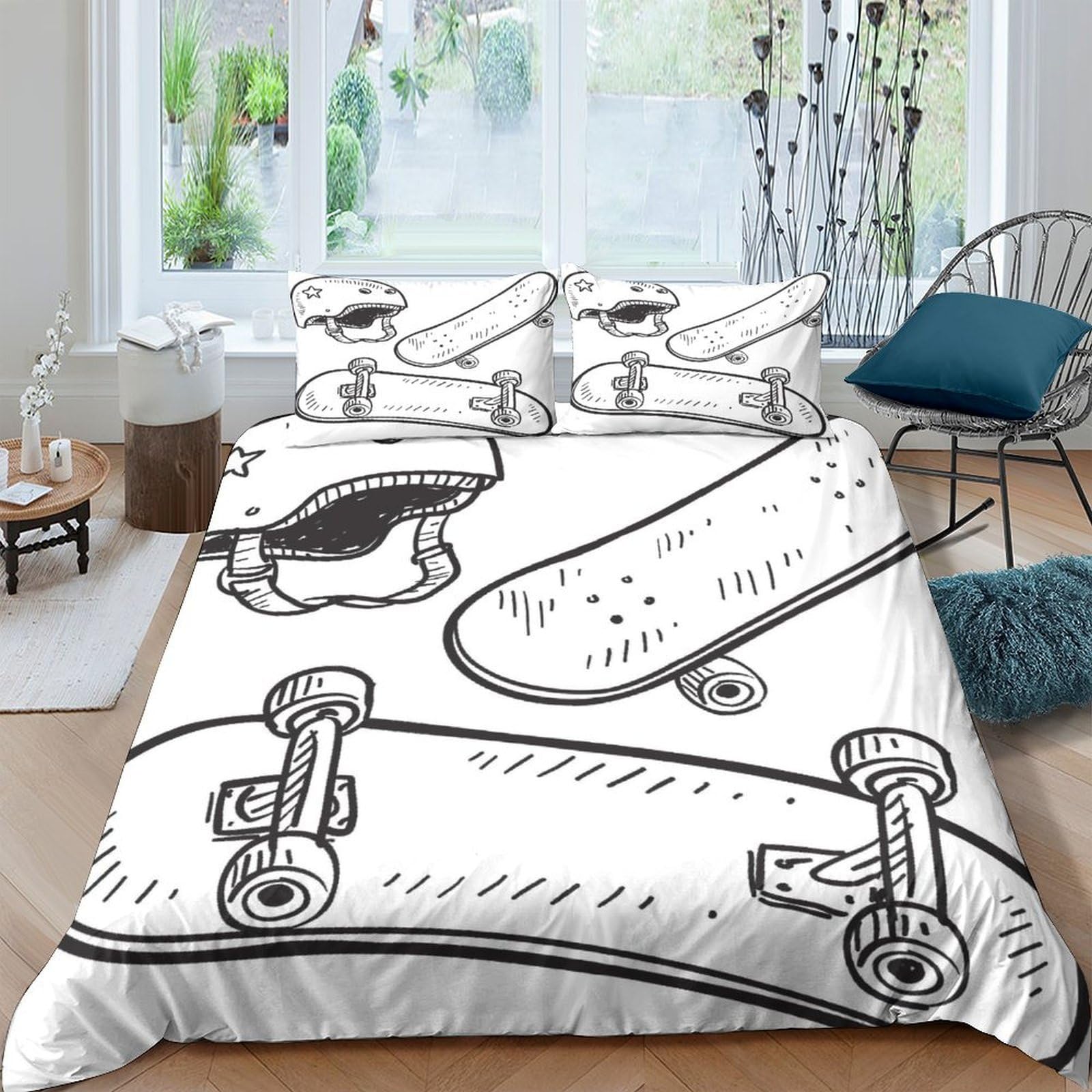 Ctjqhvkz Style-1 3D Printed Skateboard Illustration Fitted Sheet Microfiber Soft Breathable Graffiti Bed Cover For Bedroom Dorm Decor Single（135X200cm）