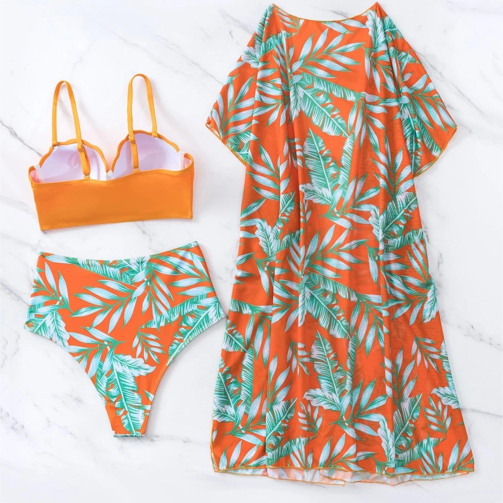 Ensemble Tankini 3 Pièces avec Haut à Manches Longues Haute et Push Up Maillot de Bain Élégant pour Femmes Tenue Plage Moderne 2024