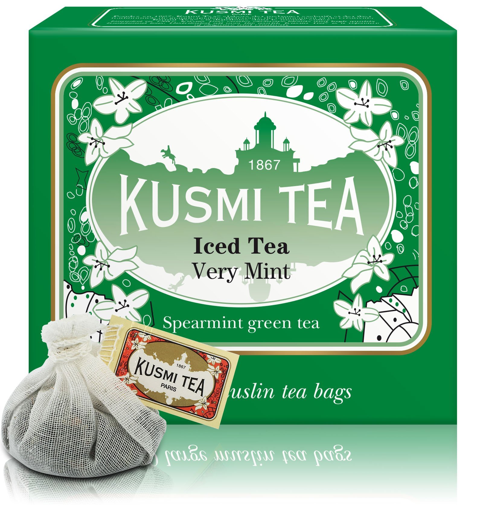 Kusmi Tea - Spearmint Green Tea - Refreshing Green Tea with Spearmint Leaves & Mint Essential Oils - All Natural, Premium Loose Leaf Spearmint Green Tea in 10 Large Eco-Friendly Tea Bags (1 Liter/Bag)