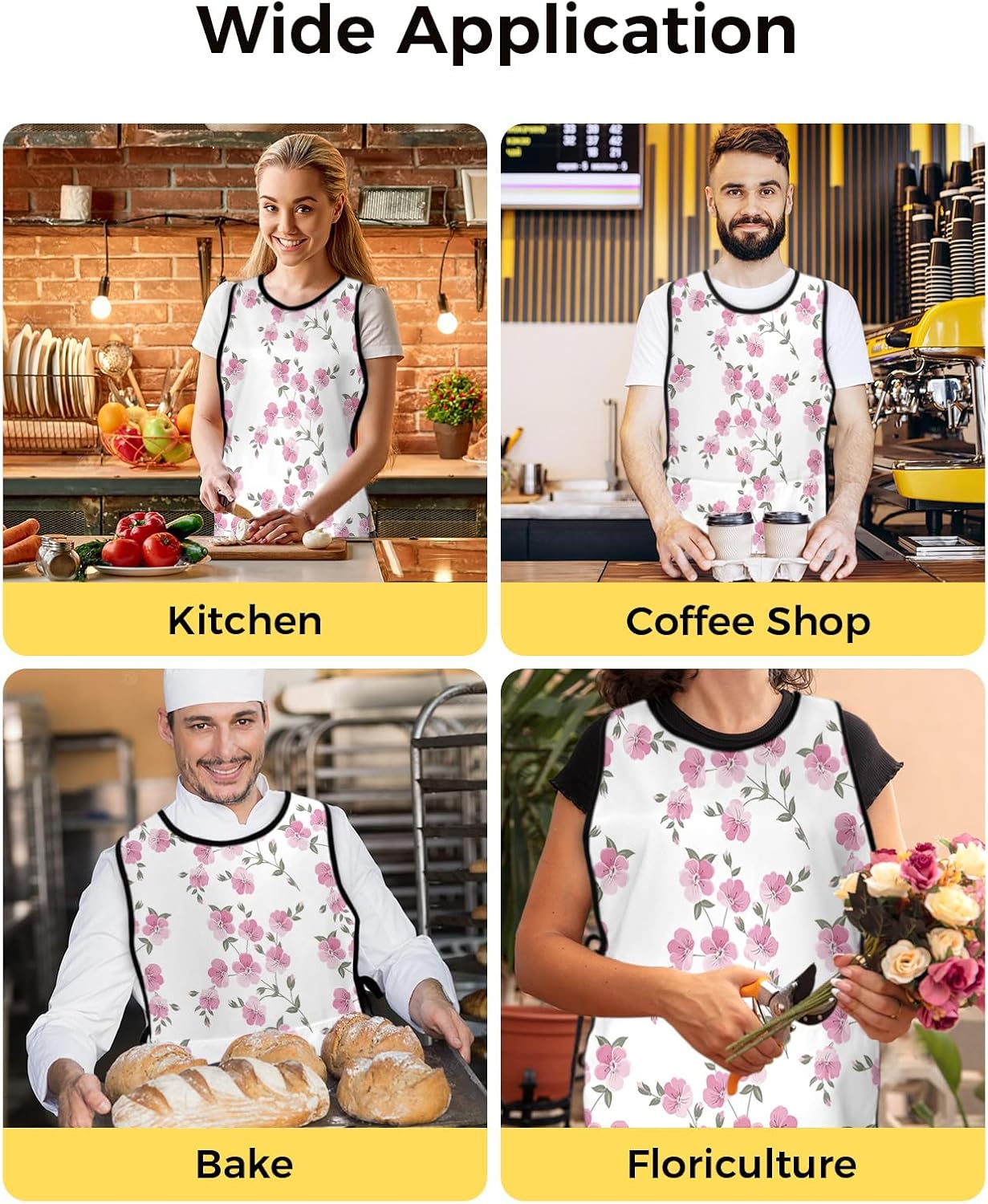 Florals Leaves Cobbler Aprons with 2 Pockets for Women Men,Fashionable Printed Unisex Bib Waterproof Cleaning Smock Vest for Chef Kitchen Summer Fall Country Rustic Botanical Plant 2 Packs,20''x31.5''