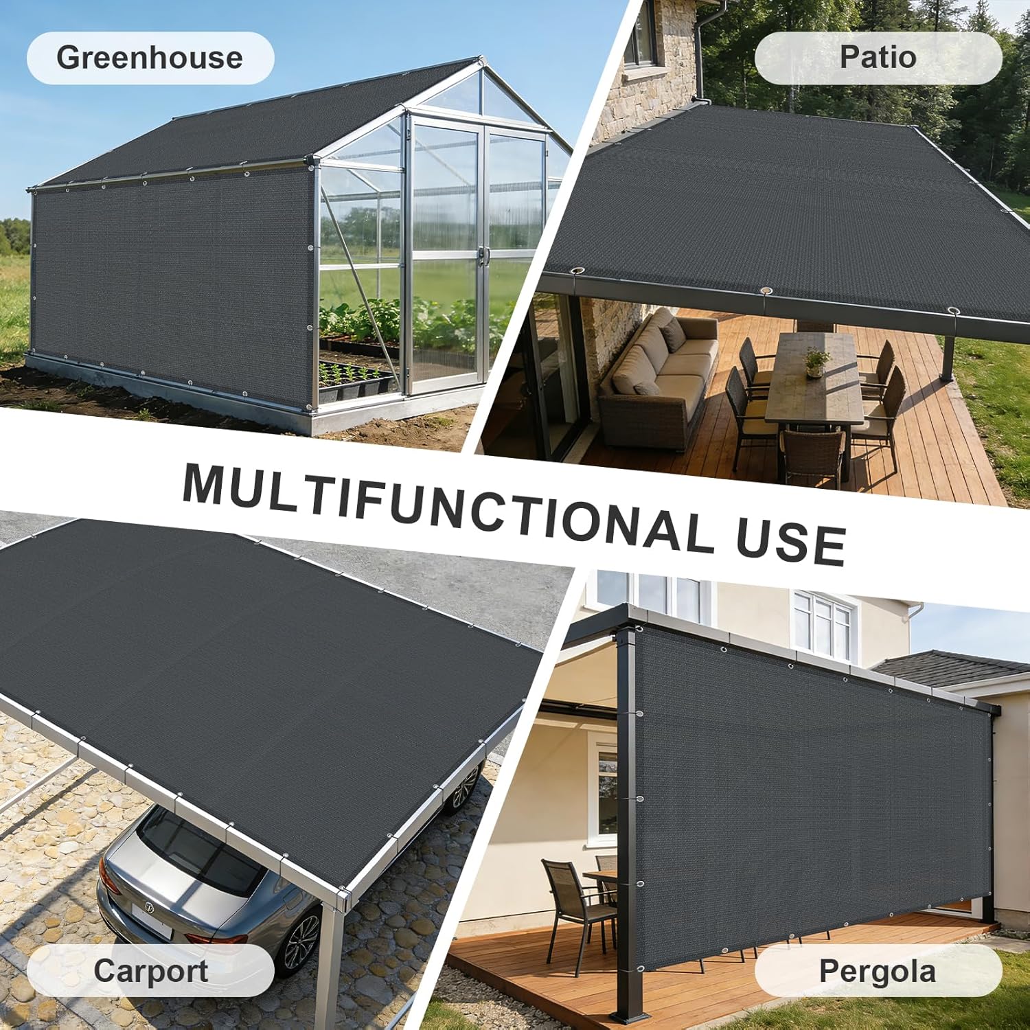Cool Area Sun Shade Cloth with Grommets 3/4/6/8/10/12/16/20 FT Shade Panel Shade Tarp Screen Fabic for Outdoor Patio Pergola Cover Deck Garden, 10x14 FT, Dark Grey
