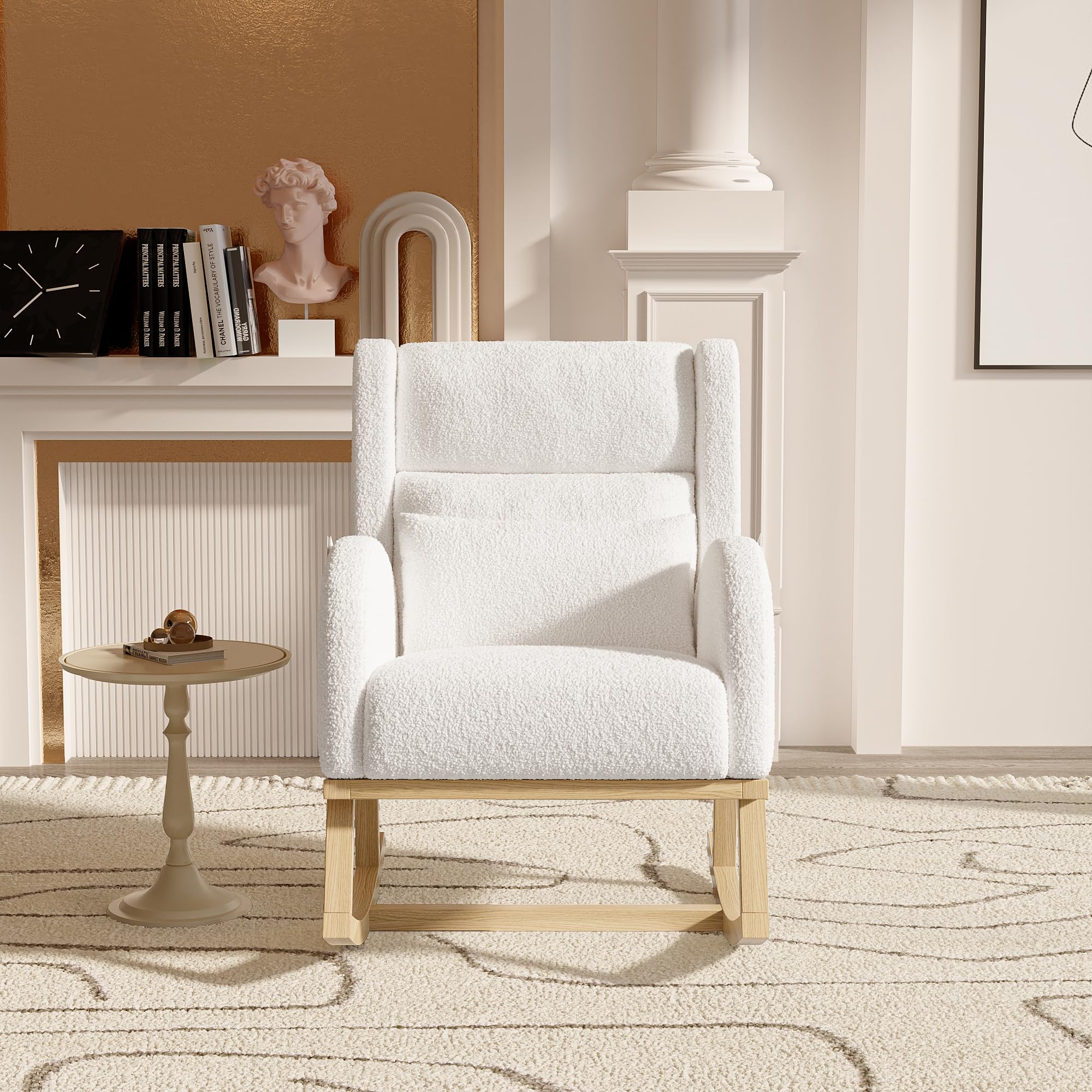 Sillón de lactancia con cojín, Silla mecedora con bolsillos, Mecedora interior exterior, Silla de lactancia para habitación del bebé, Silla mecedora para habitación, Balcón (Blanco-3, 65x92x89