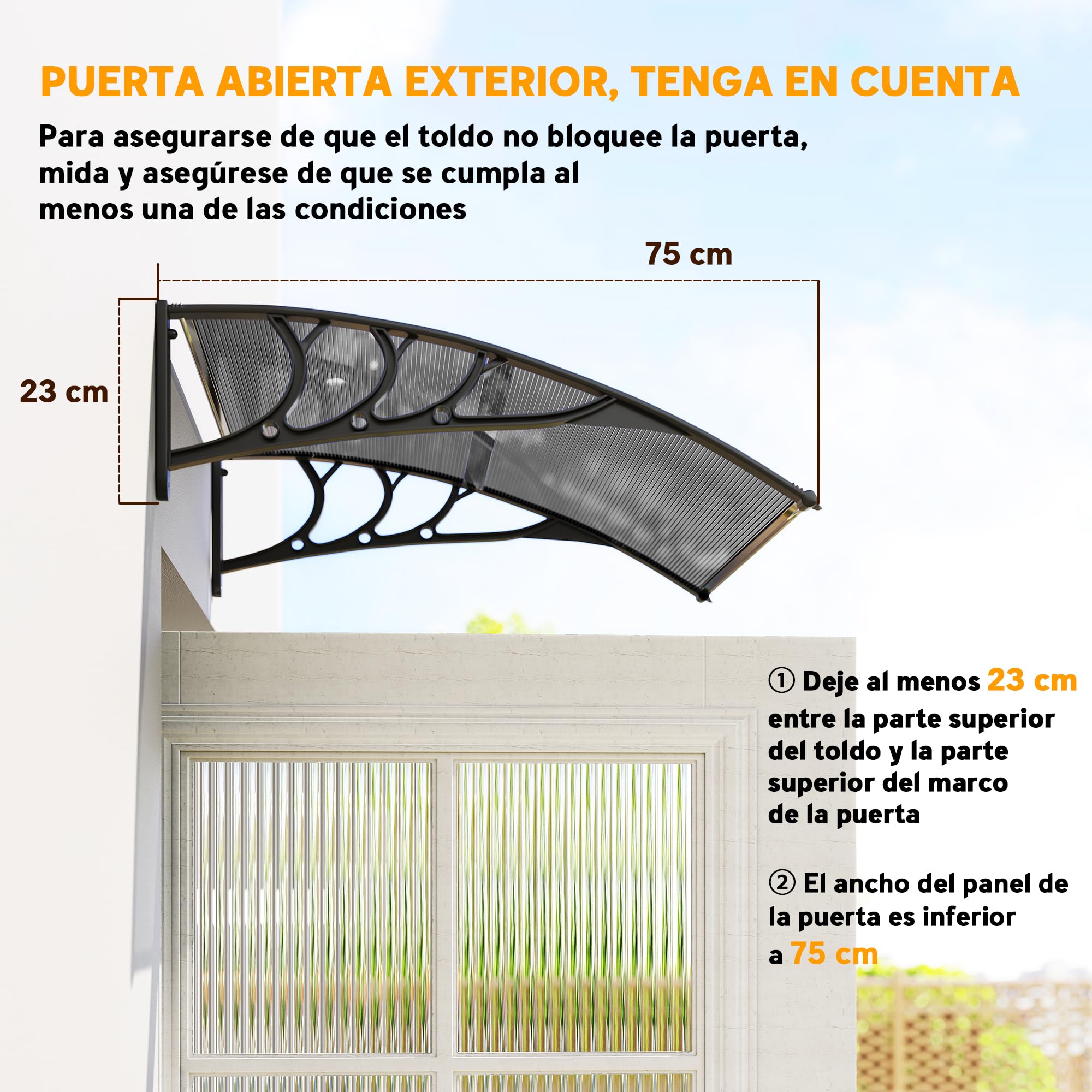 Outsunny Marquesina Exterior para Puertas y Ventanas 100x75 cm Tejadillo de Protección contra Sol y Lluvia con Cubierta de Policarbonato Soporte de Aluminio Negro