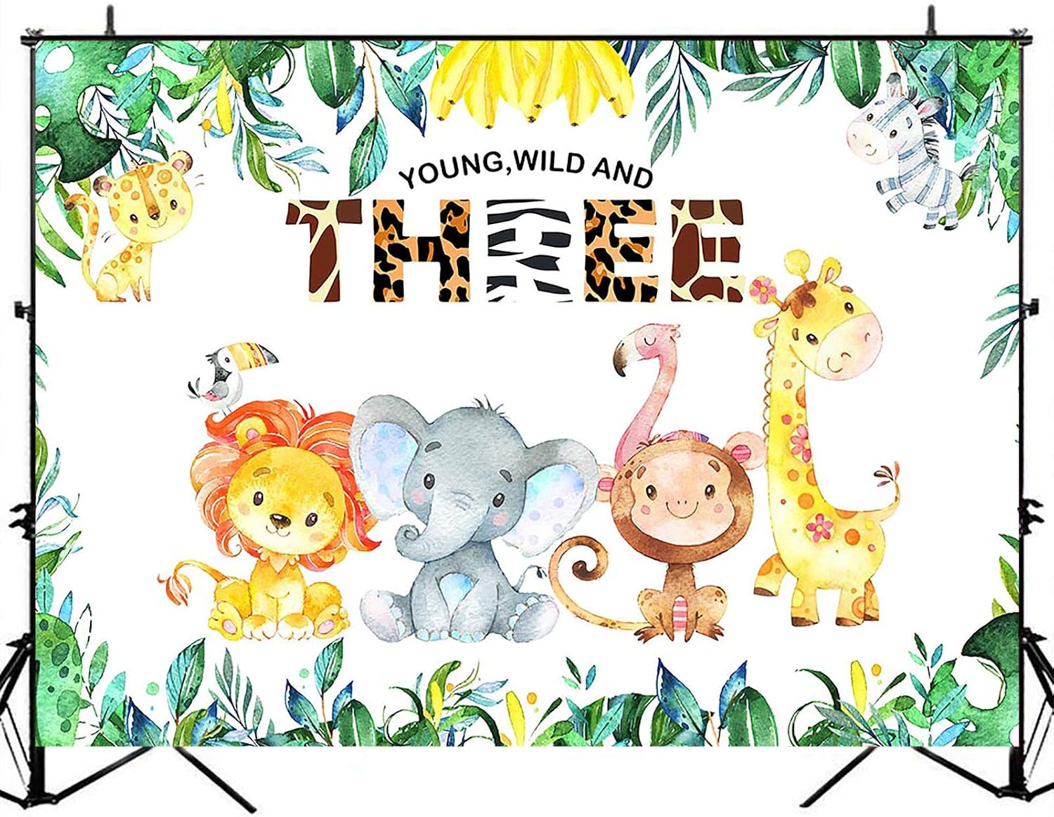 Avezano 8x6ft Young Wild and Three Boy 3rd Birthday Backdrop Safari Jungle Animals Party Third Birthday Background Zoo Theme Third Wild and Three Birthday Party Backdrops Decorations