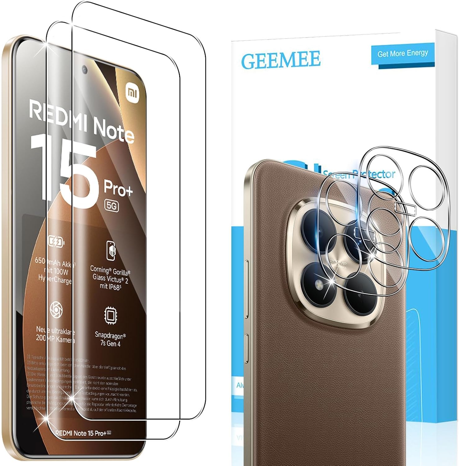 Tempered Glass for Xiaomi Redmi Note 15 Pro Plus/Note 15 Pro+ 5G/Poco M8 Pro 5G Pack of 2 3D Screen Protectors + 2 Camera Protection 9H Tempered Protective Glass All Cover High Screen