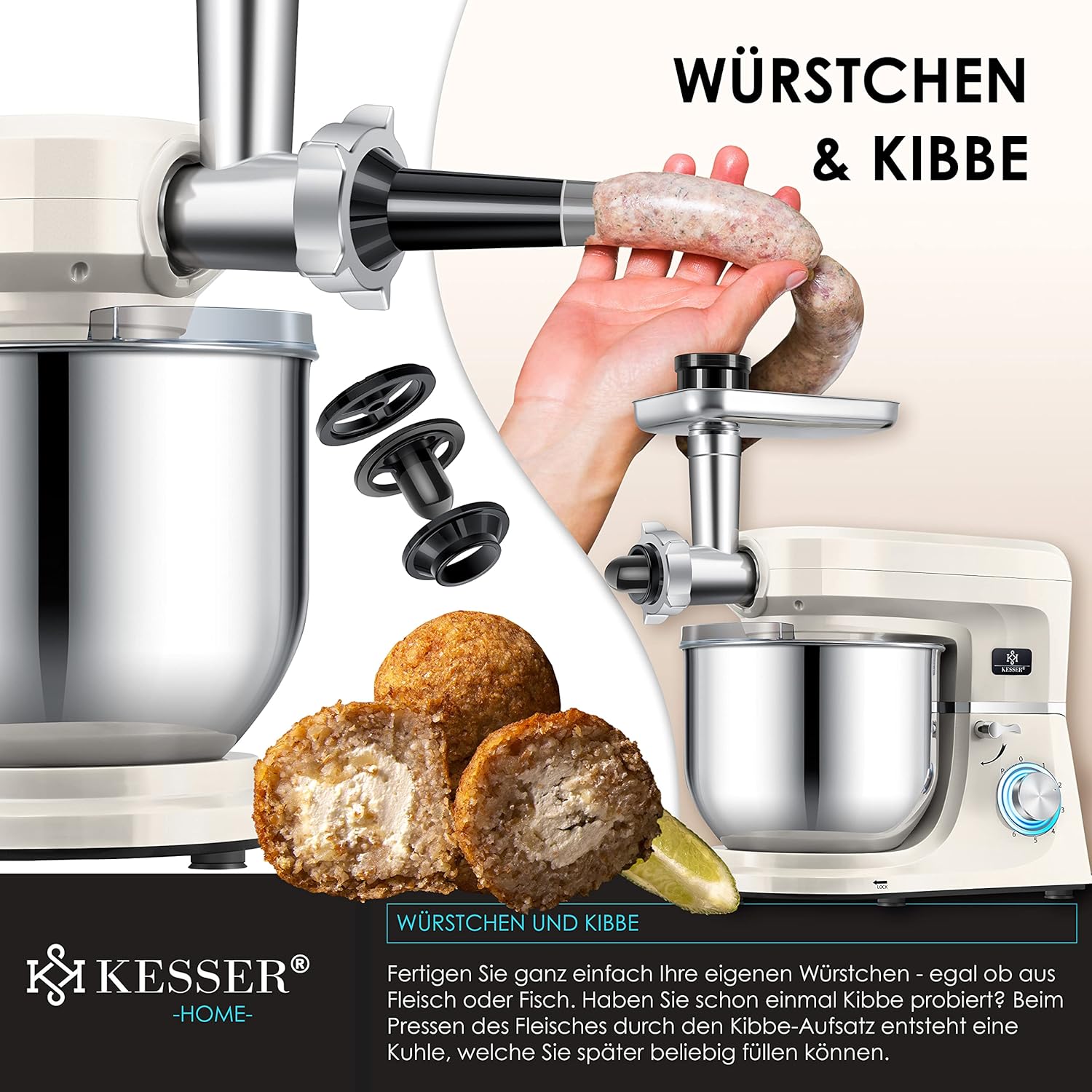 KESSER K-KM 3000 Food Processor with sausage nozzle and kibbeh accessories