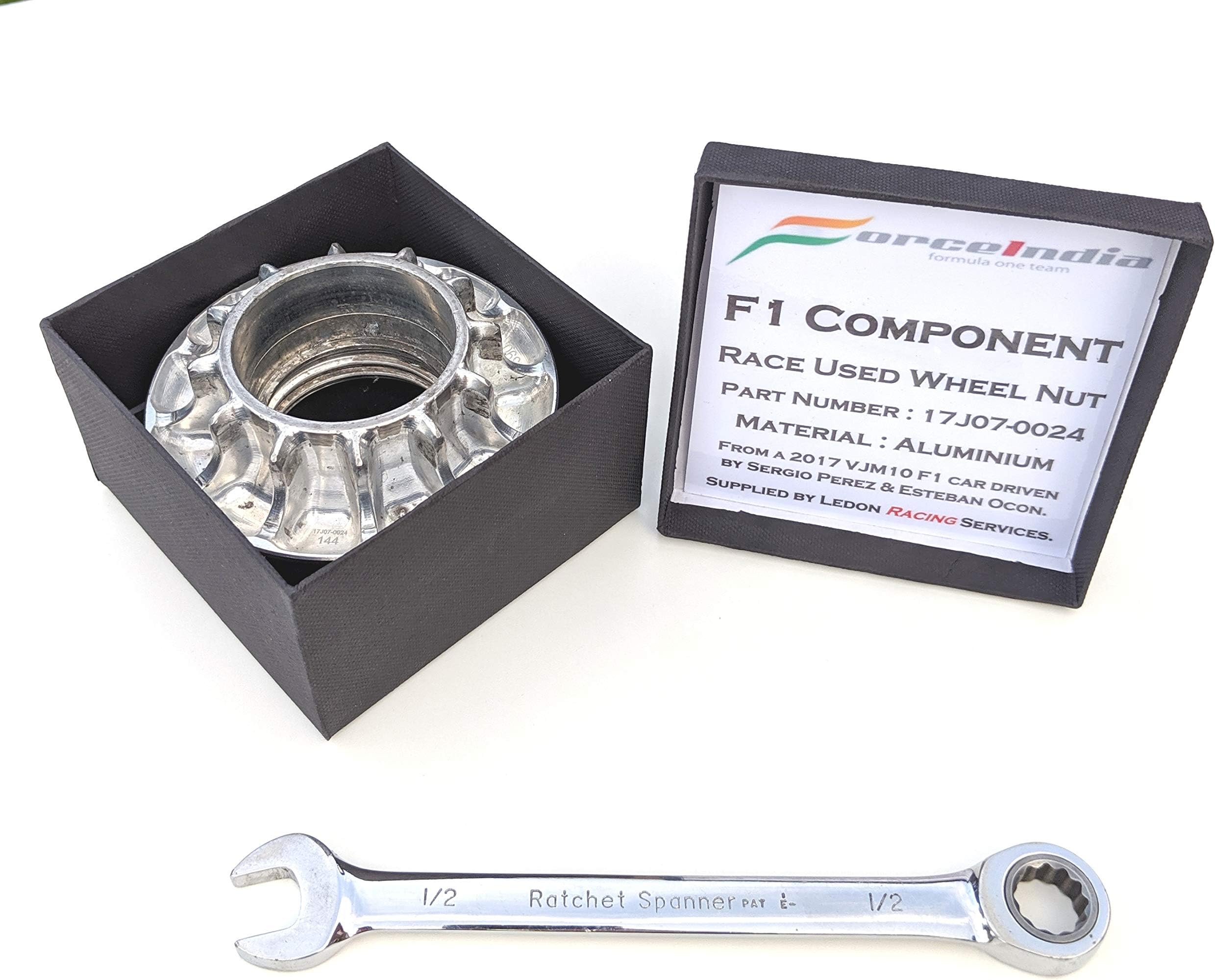 F1 racecar wheel nut paperweight guys mans office desk accessory Force India F1 car driving motorsport racing mechanics petrol head gift