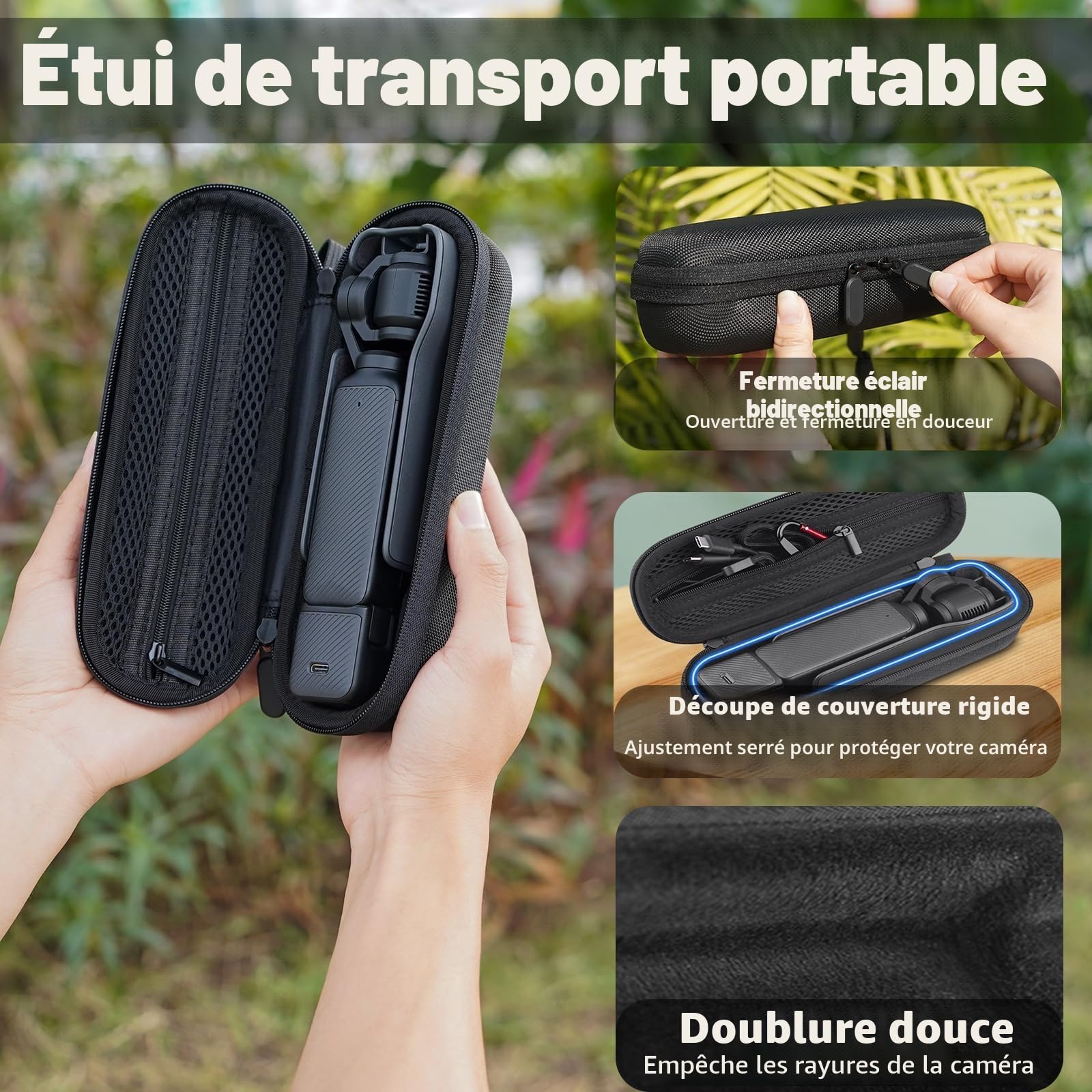 Étui de transport nylon avec doublure en peluche et mousqueton noir