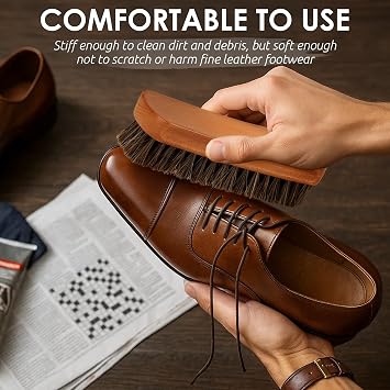 TAKAVU Shoe Brush 100% Genuine Horse Hair, Won't Scratch Leather (1 Piece)