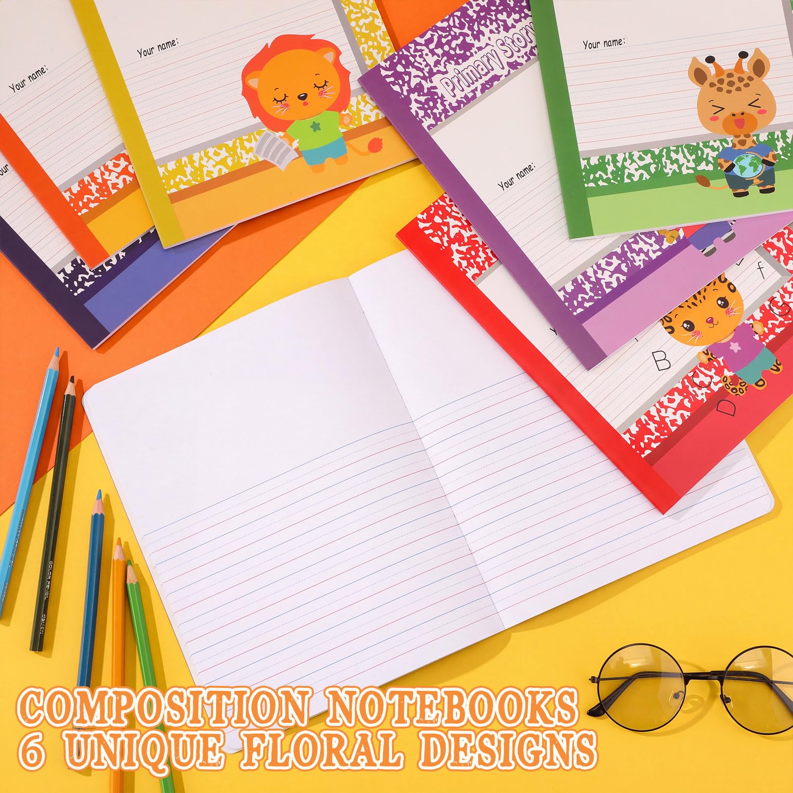 Tinlade 36 quaderni di composizione primaria con animali da 0,5 pollici a righe gradi K-2 Diari di storia 9,7 x 7,5 pollici copertina morbida diario scolastico forniture per il rientro a scuola per