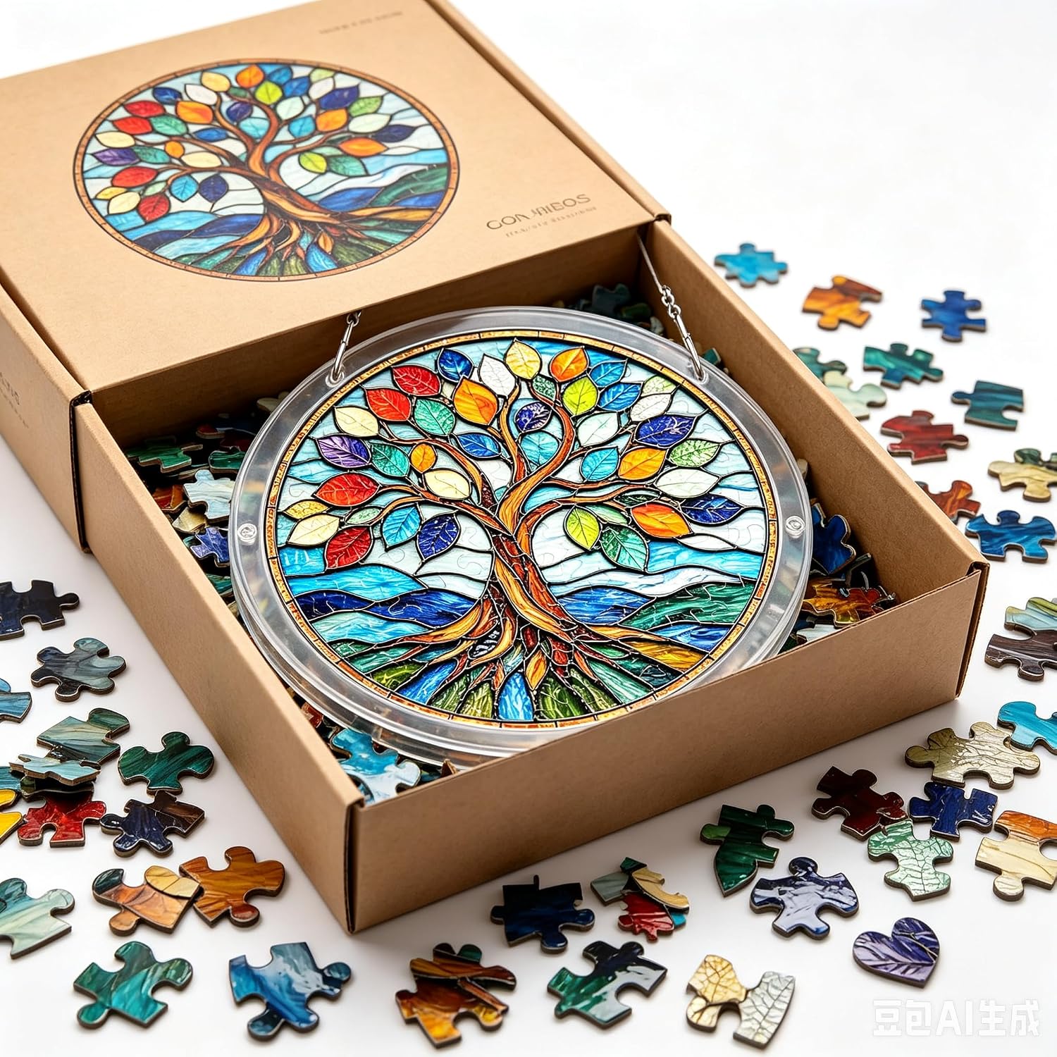 COOSLIM Acrylic Jigsaw Puzzle Suncatcher, 7.8 Inches DIY Faux Stained Glass Style Tree of Life Puzzle Sun Catchers Window Hanging Decor, Birthday Gift for Women&Men
