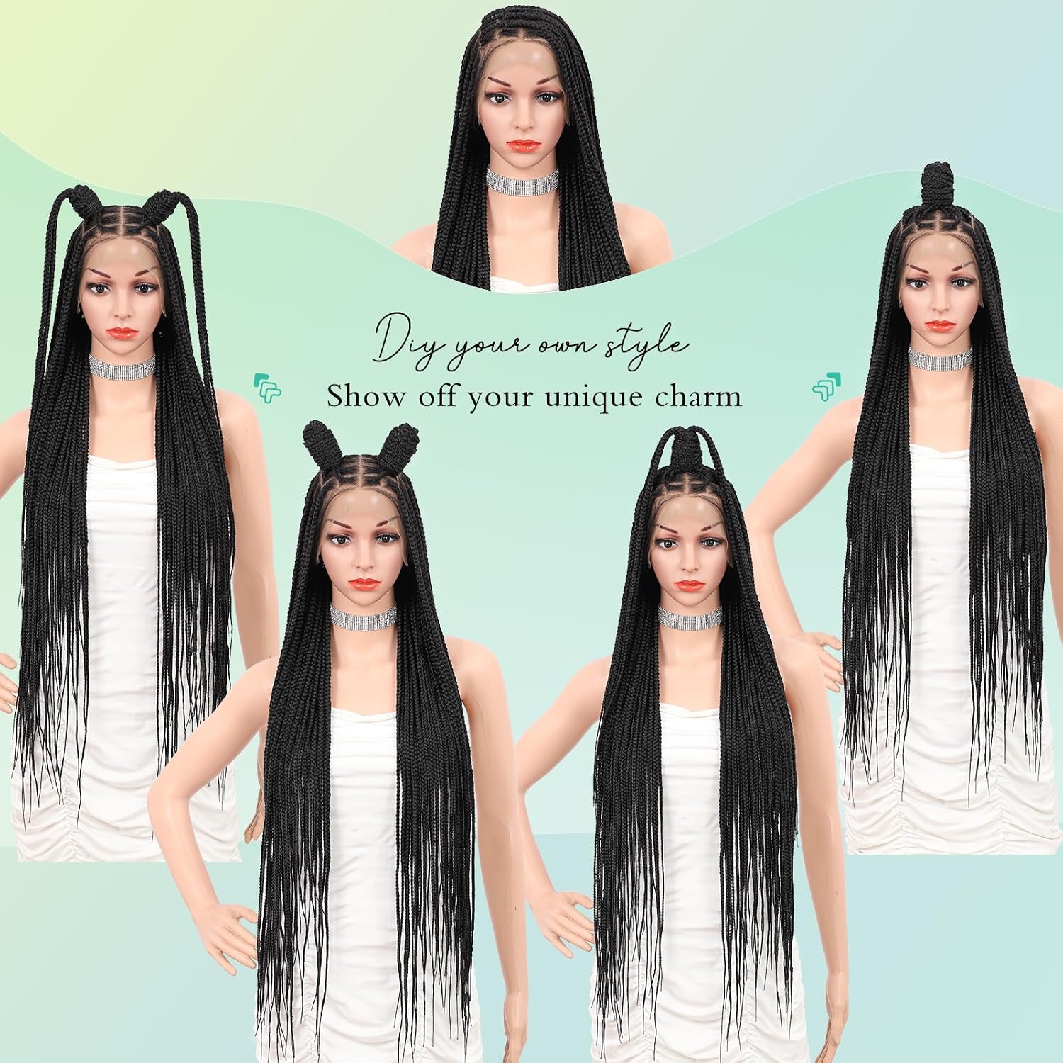 Braided Wigs for Women Knotless Braided Lace Front Wigs with Baby Hair Box Braid Wig 13x8 Inches HD Lace Frontal Black Braided Wigs 36 inches