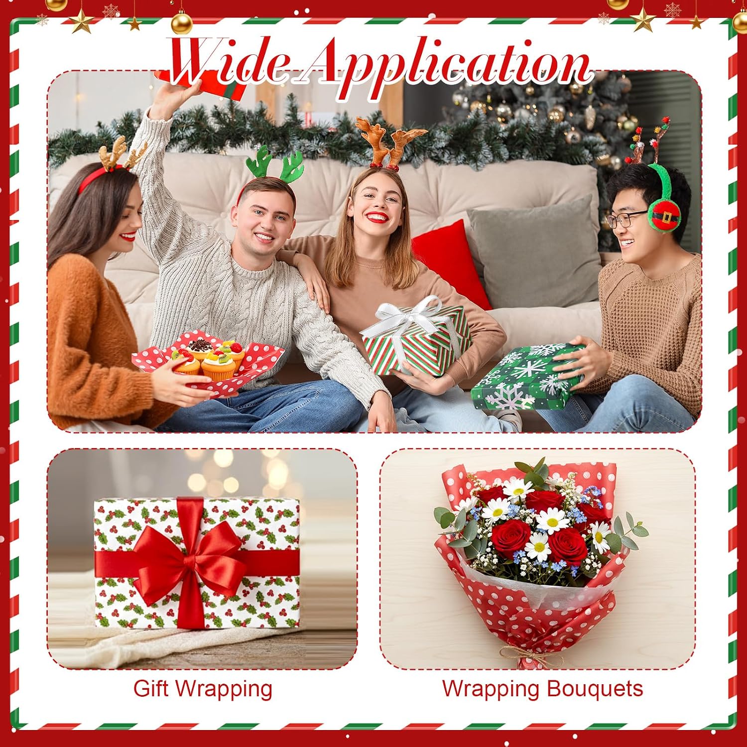 300 Sheets Christmas Wax Paper Sheets Parchment for Food Wrapping 12" x 12" Snowflake Deli Sandwich Cookies Winter Decorative Food Basket Liners Waterproof Oilproof for Holiday Kitchen