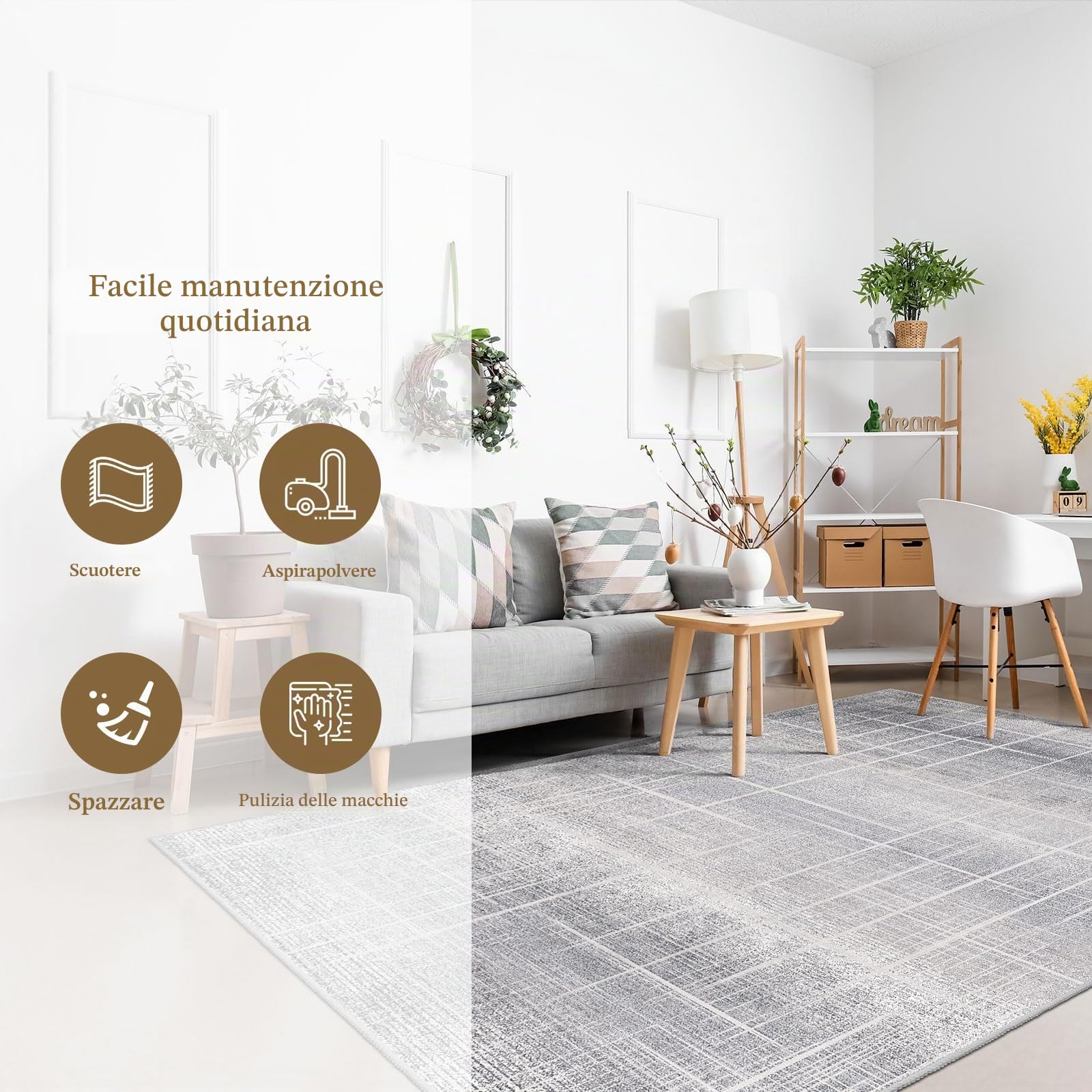 Vamcheer Tappeto da salotto moderno, astratto, finto lana agnello, super morbido, per soggiorno e ufficio, geometrico, grigio beige chiaro, 160 x 230 cm