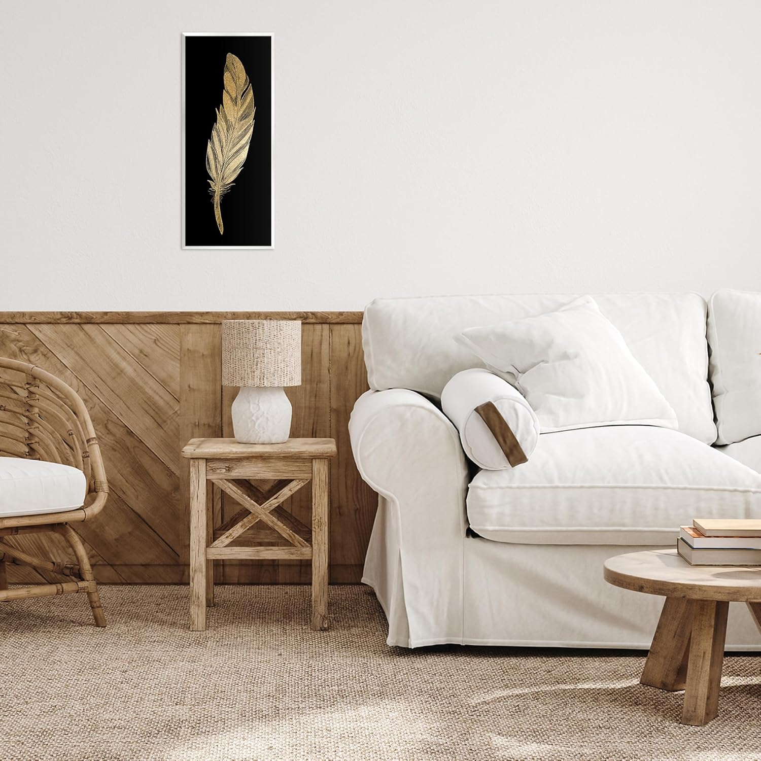 Stupell Industries Glam Feather Black & Gold Wall Plaque Art, design by Kim Allen, 17 x 7