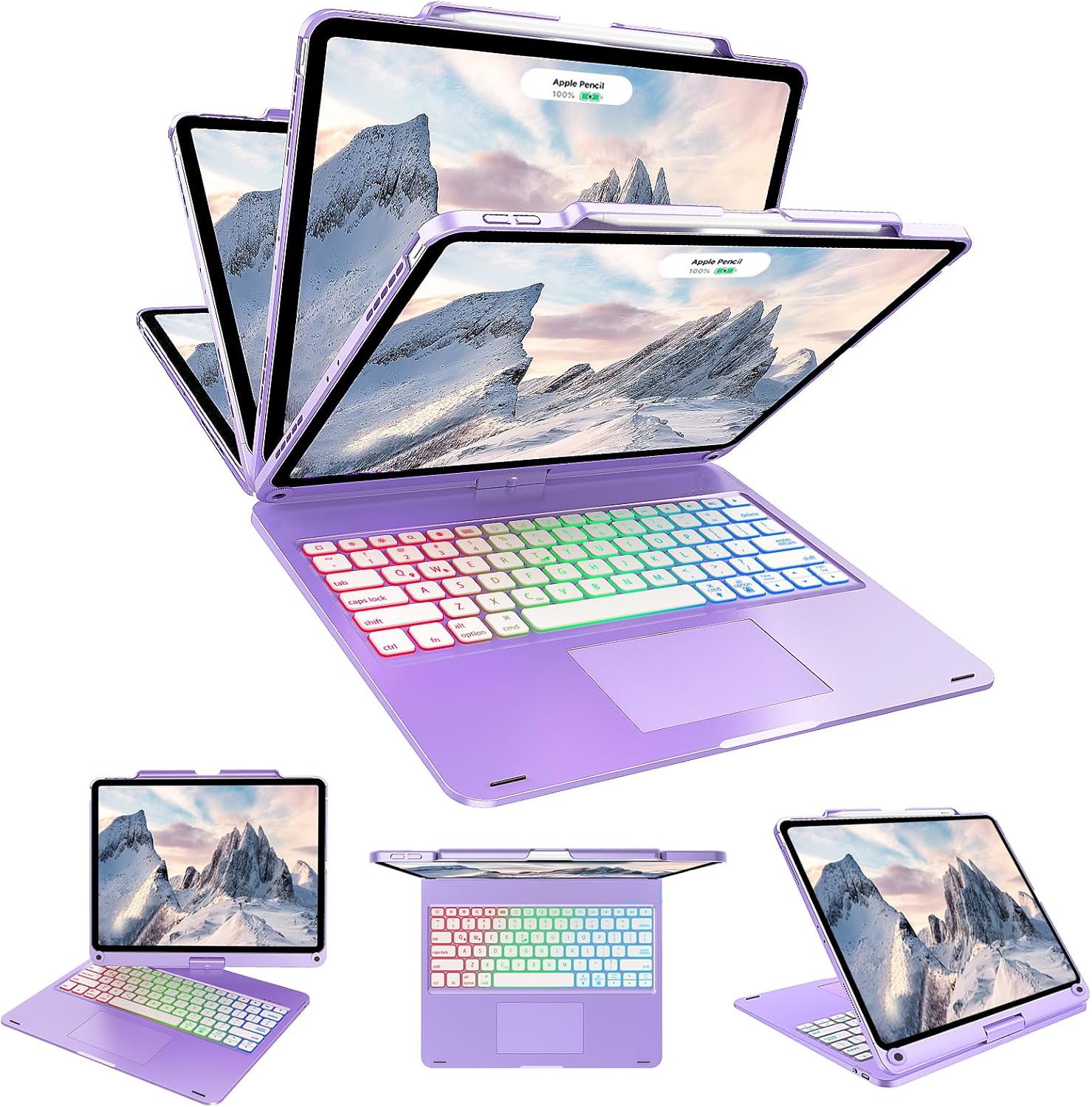 Touch iPad Pro 12.9 Case with Keyboard 6th/5th Generation, Magic 360° Rotatable & Swivel Bluetooth Keyboard with Trackpad, 7 Backlight Color with Pencil Holder for iPad Pro 12.9” 4th/3rd Gen, Purple