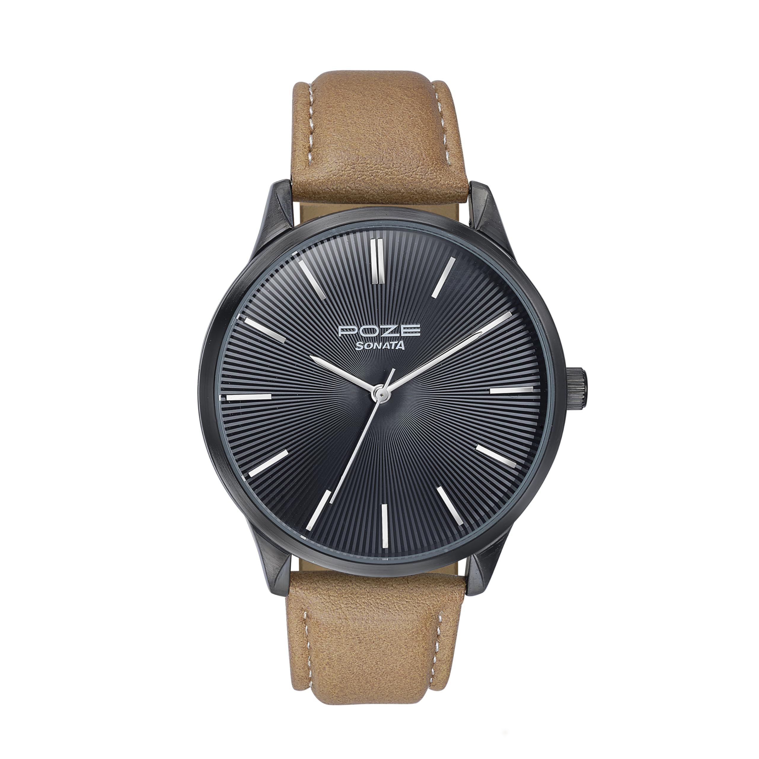 Sonata Poze Quartz Black Dial Tan Leather Strap for Men-SP70046NL01W (B0DDV1QC2Y) Amazon Price History, Amazon Price Tracker