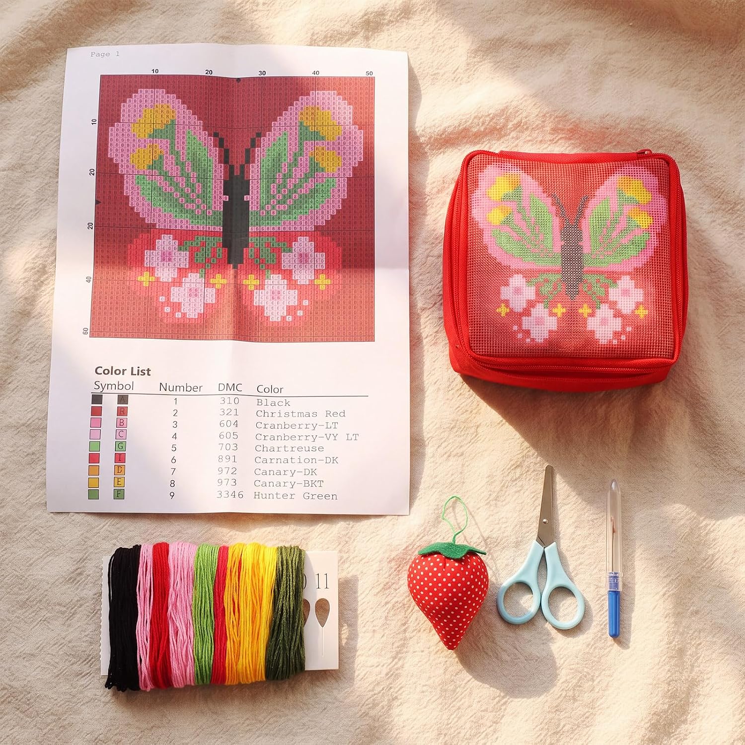 Rivvlive Butterfly Bloom 18 Mesh Needlepoint Wallet Kit for Adults Beginner