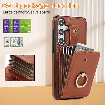 Phone Case for Samsung Galaxy A55 5G Wallet Cover Protector with Crossbody Wrist Strap Ring RFID Blocking Card Holder Cell otterbox GalaxyA55 Women Girls Brown