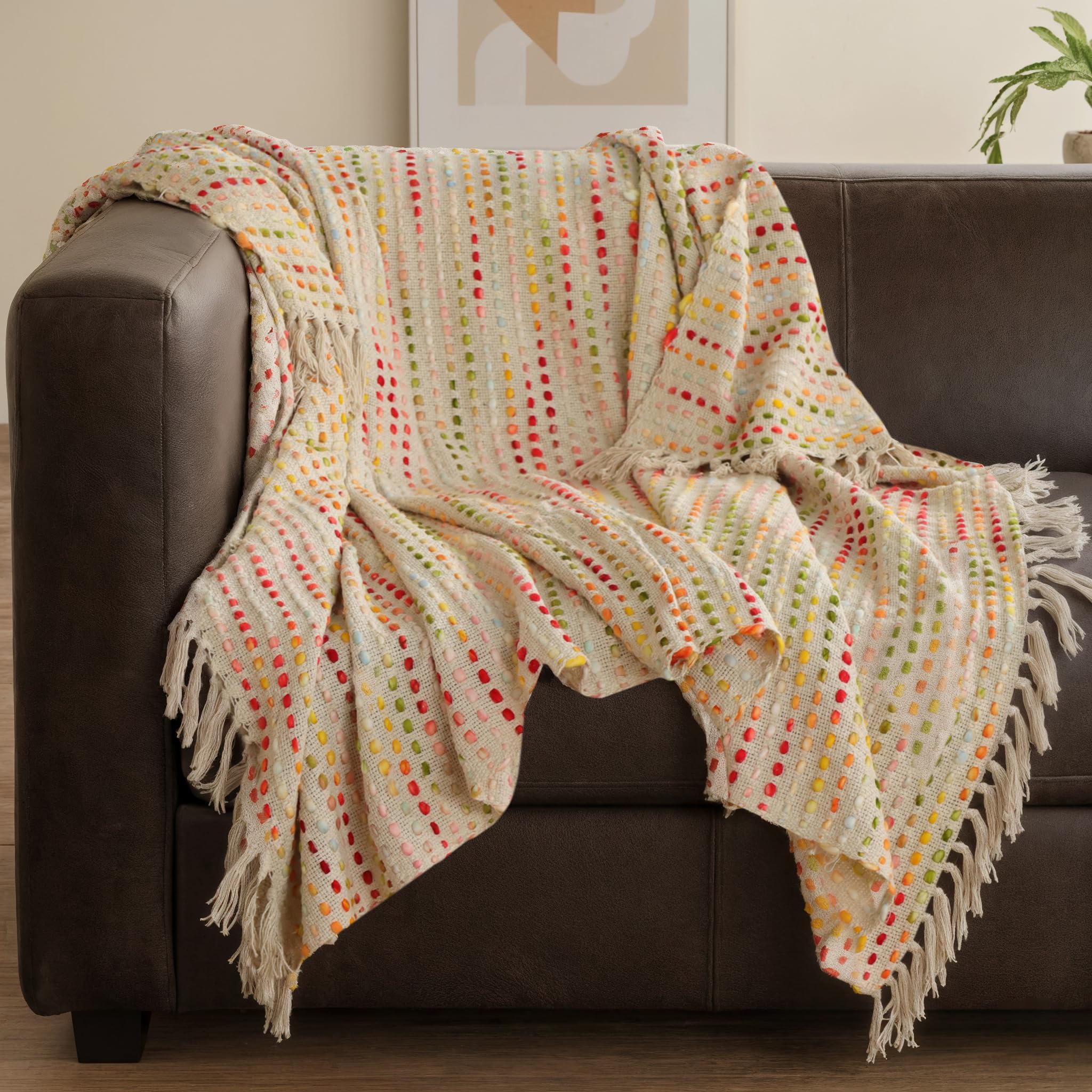 Couvre-lit d'été en coton tissé main multicolore pour lit et canapé
