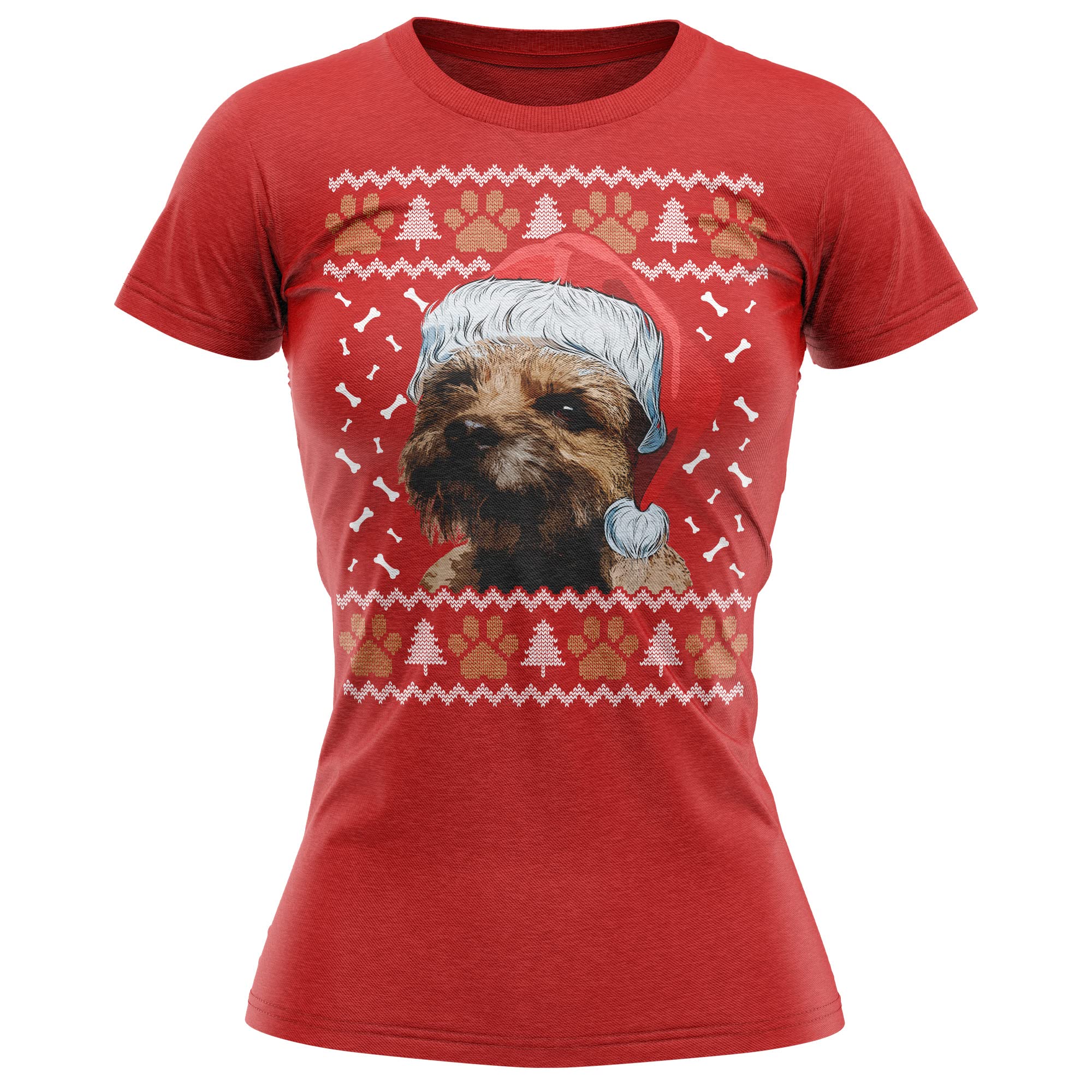Christmas Border Terrier T Shirt Womens Gifts for Dog Owner Autumn Winter Puppy Walks Tee for Her, S, Red
