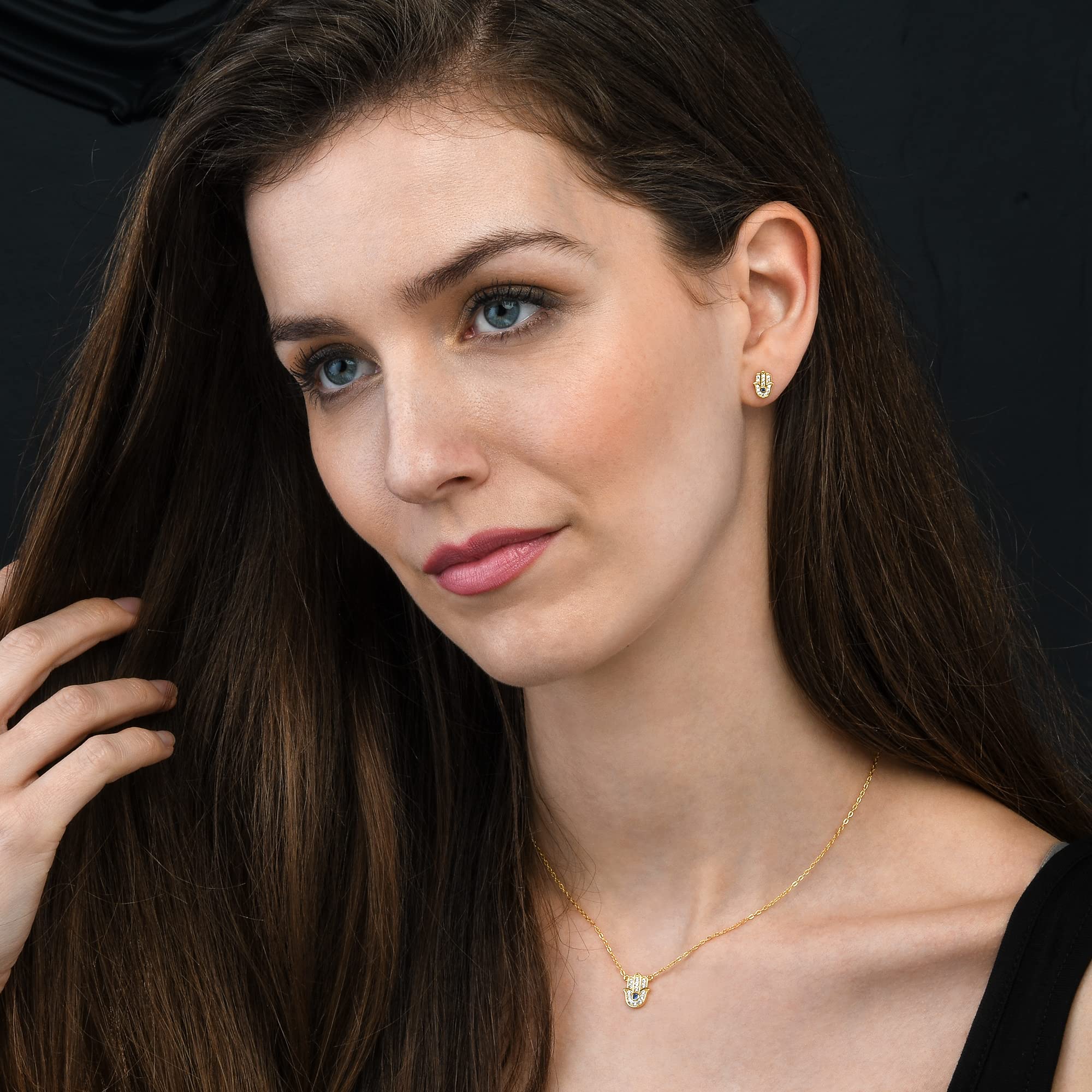 Diamond Treats Collana con Ciondolo a Forma di Mano di Fatima in Argento 925, Collana Hamsa per Donna e Ragazza con Pietre di Zirconi, Collana Donna in Argento, Oro Giallo o Oro Rosa