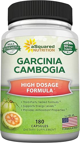 aSquared Nutrition Garcinia Cambogia 1600 mg-180 cápsulas, píldoras naturales de extracto puro para la salud del cerebro, suplemento estandarizado