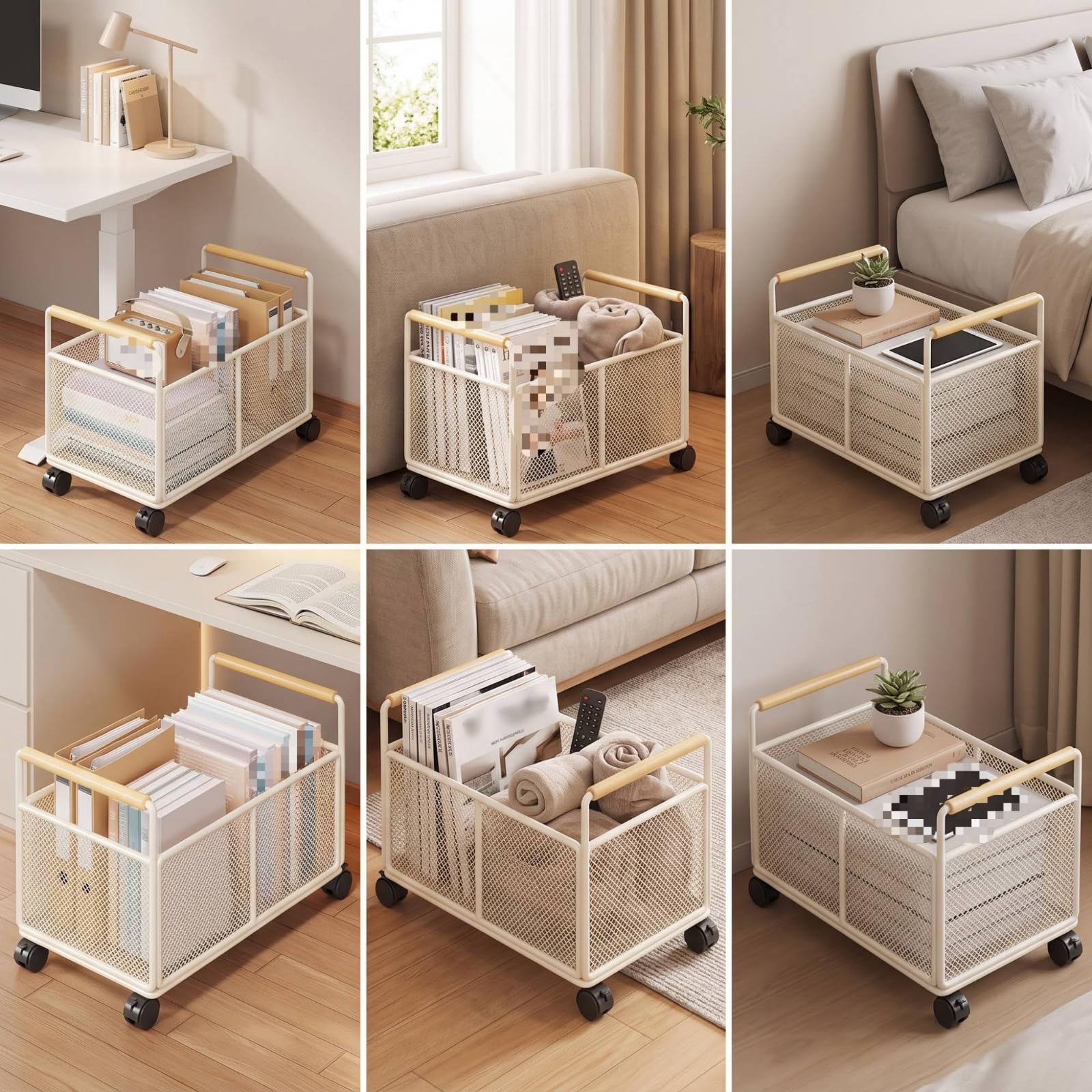Carrello Porta Libri con Ruote Compatto Carrello Portaoggetti Multiuso Portatile Organizzatore sotto Scrivania per Soggiorno, Bianco, Grande Con Ruote
