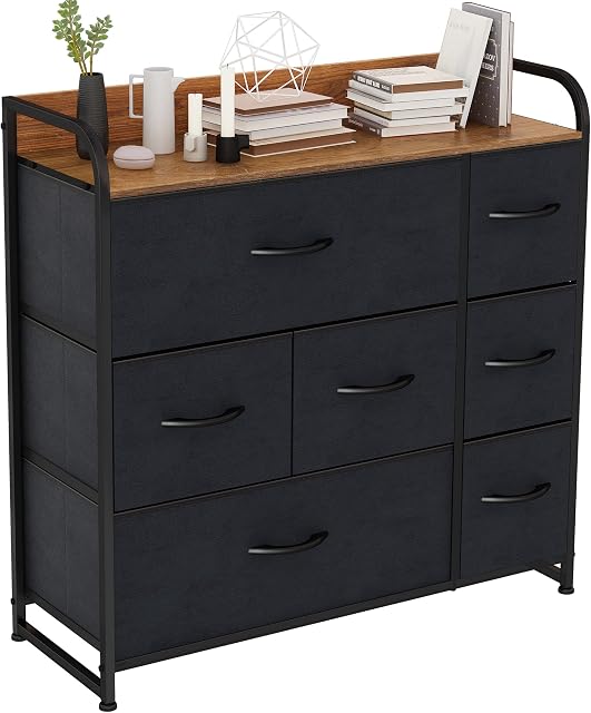 uiano Chest of Drawers with 7 Drawers,Suede Fabric Storage Tower, Easy to Install, Easy Pull Fabric Bins & Wooden Top & Large Storage Space, Living Room, Hallway, Closets,Nursery Room, Hallway