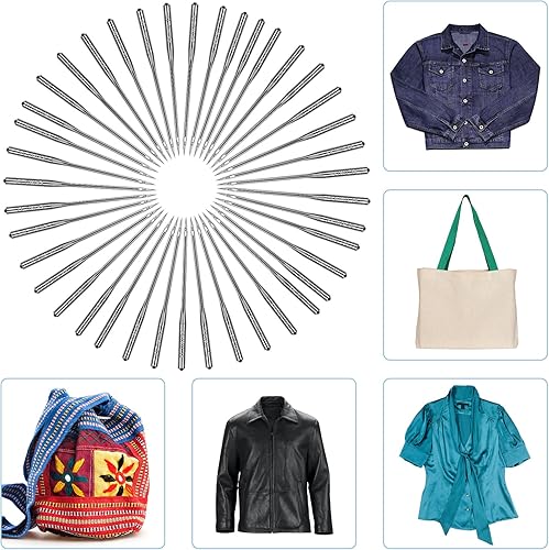 Miniatura 10 de 50 agujas de máquina de coser de tamaño universal 9014, agujas de máquina de coser resistentes para bordar jeans de cuero, compatibles con tipos de