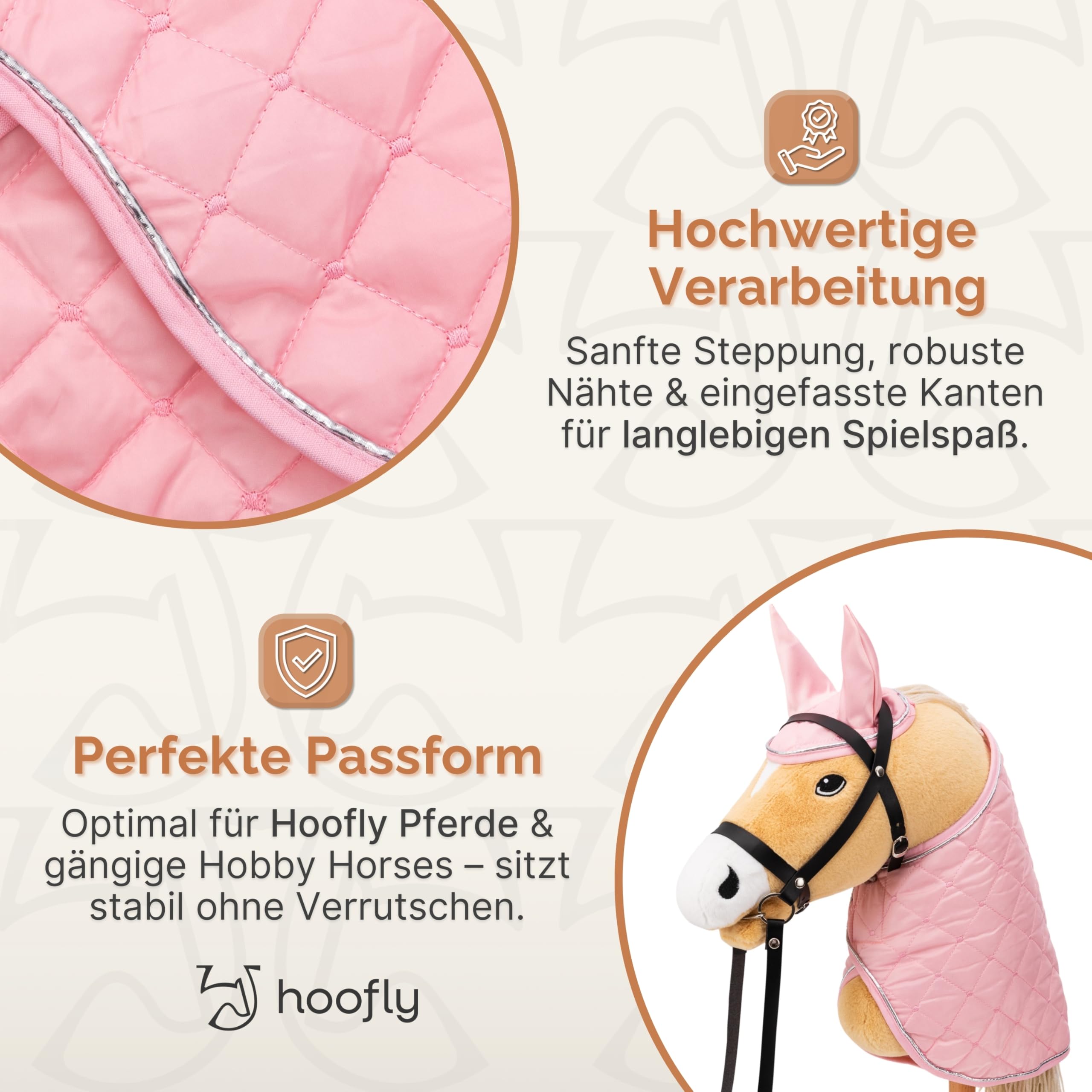 Hobby Horse Set di accessori – Coperta e cuffia per mosche in rosa per hobby Horses [certificato TÜV] – Attrezzatura di alta qualità nel set – Ideale per giochi e allenamento