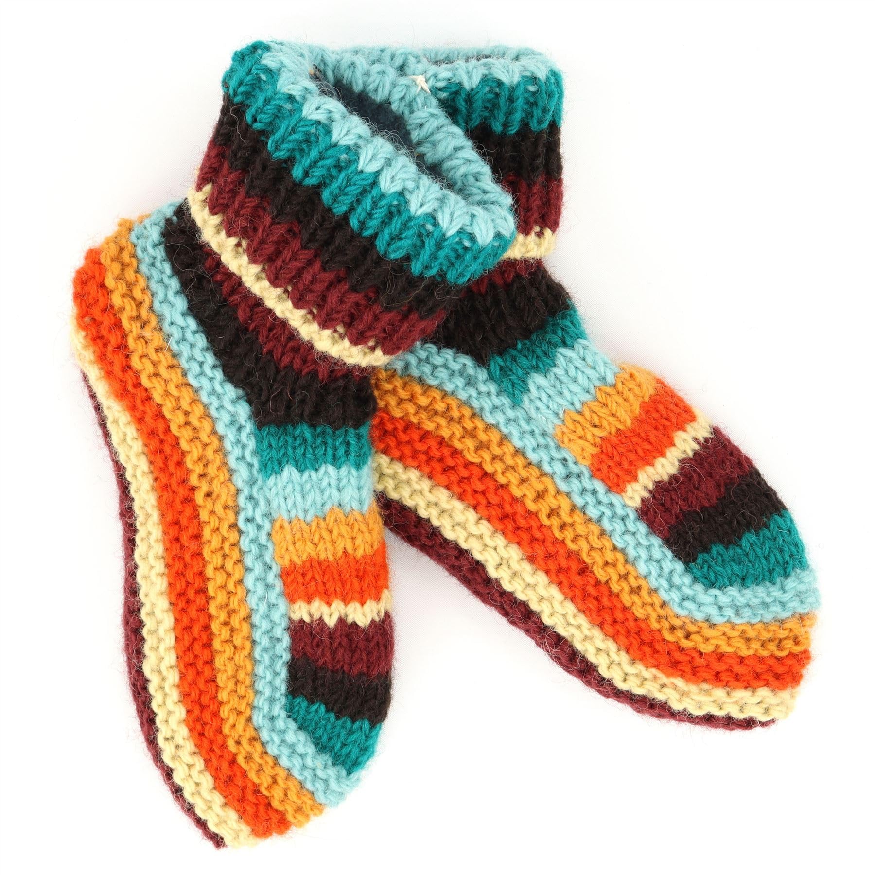 LOUDelephant Hand Knitted Wool Slipper Socks - Stripe Retro D