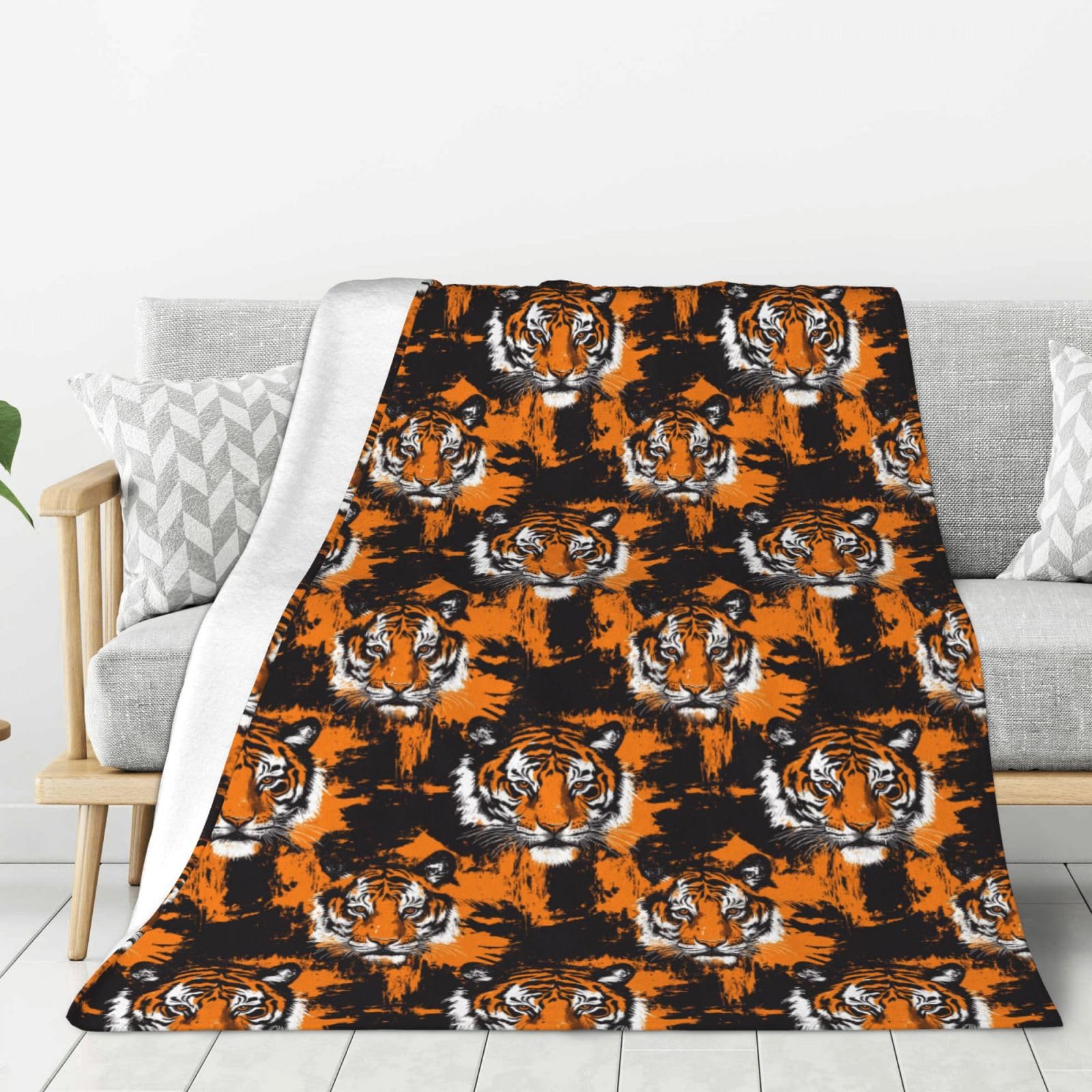 Couverture lit en flanelle légère 127x152 cm - Plaid pelucheux imprimé tigre cool