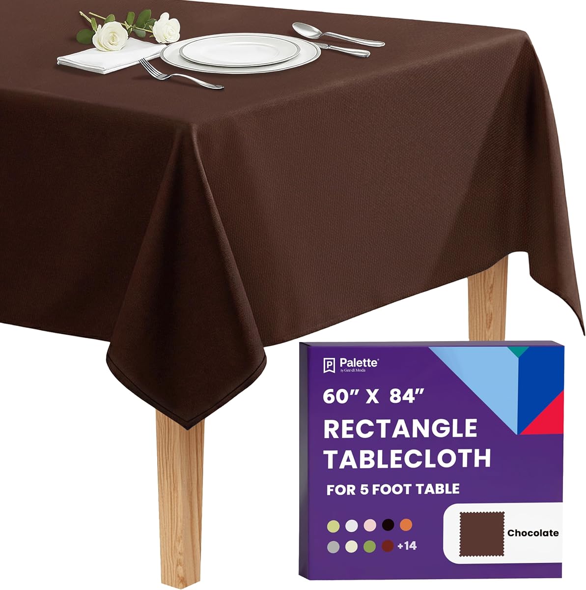Mantel rectangular Gee Di Moda - Mantel de mesa de chocolate de 60 x 84 pulgadas para mesas rectangulares de 5 pies - Tela lavable resistente - para fiestas, cenas, bodas, baby shower y eventos